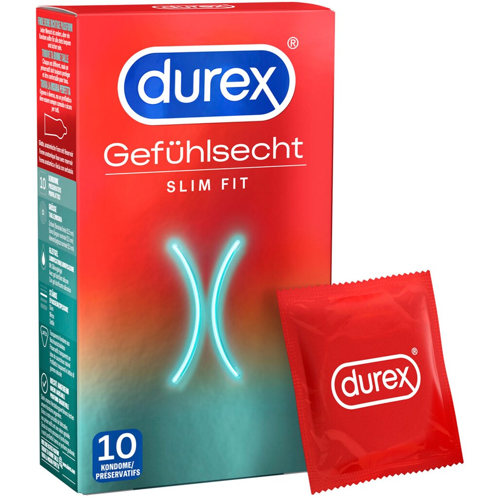 durex Kondome »Gefühlsecht Slim Fit«, (Packung, 10 St.), mit schmaler Passform