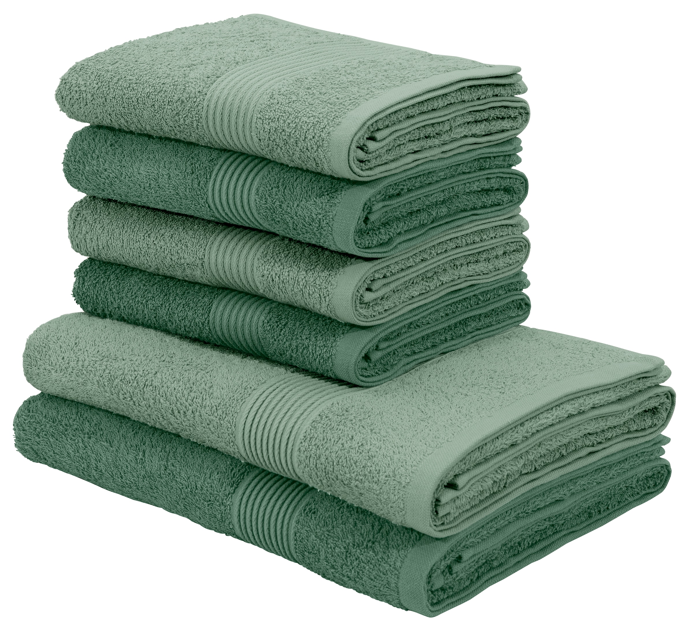 my home Handtuch Set »Anna, 2 Duschtücher 70x140, 4 Handtücher 50x100«, Set, 6 tlg., Walkfrottee, Handtuch-Set, gestreifte Bordüre, 100% Baumwolle, zweifarbig