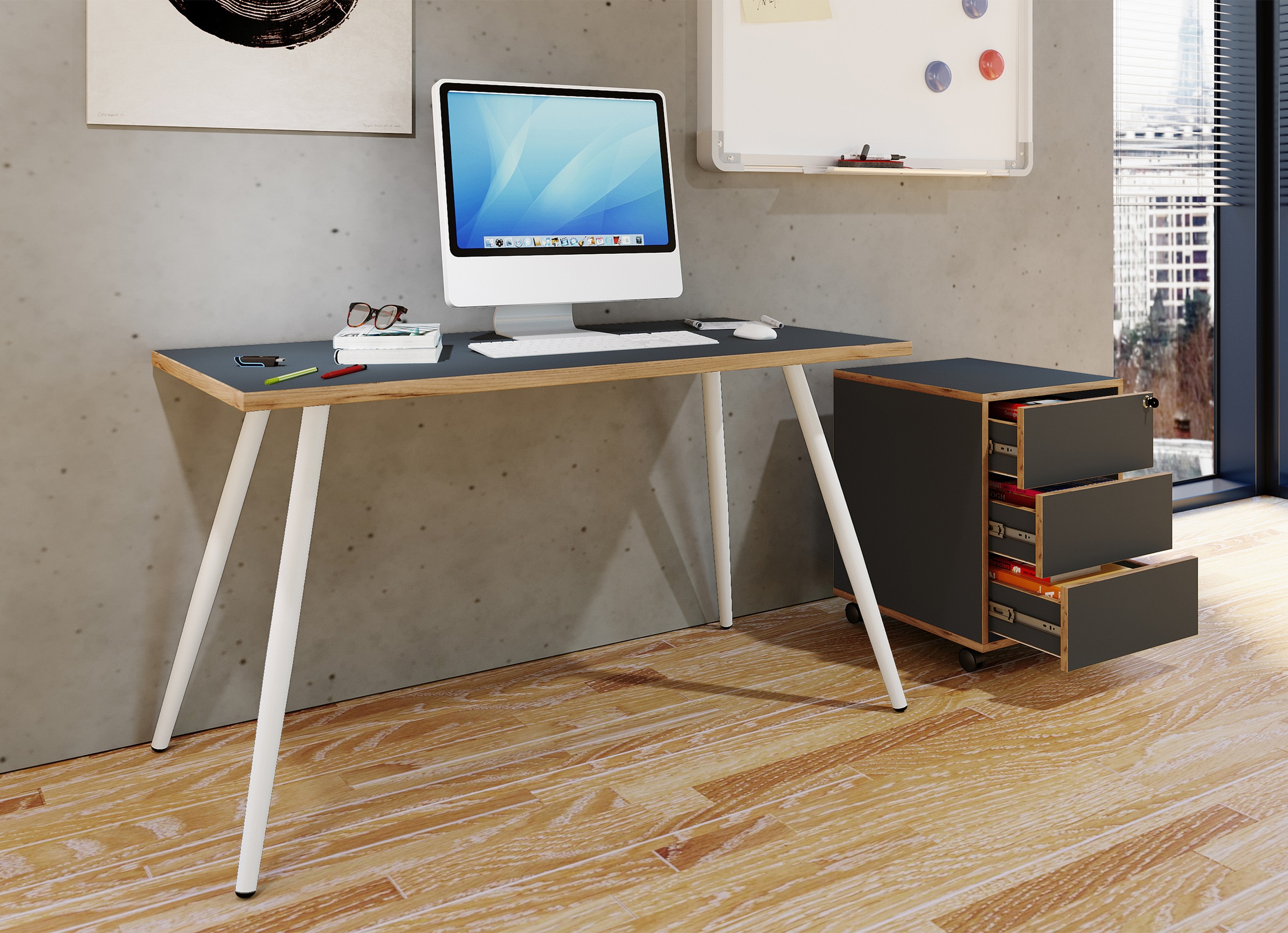 VCM Schreibtisch »VCM Schreibtisch Computertisch Bürotisch Skandanivischer Retro Look Salia 138x50 cm«, (Salia)