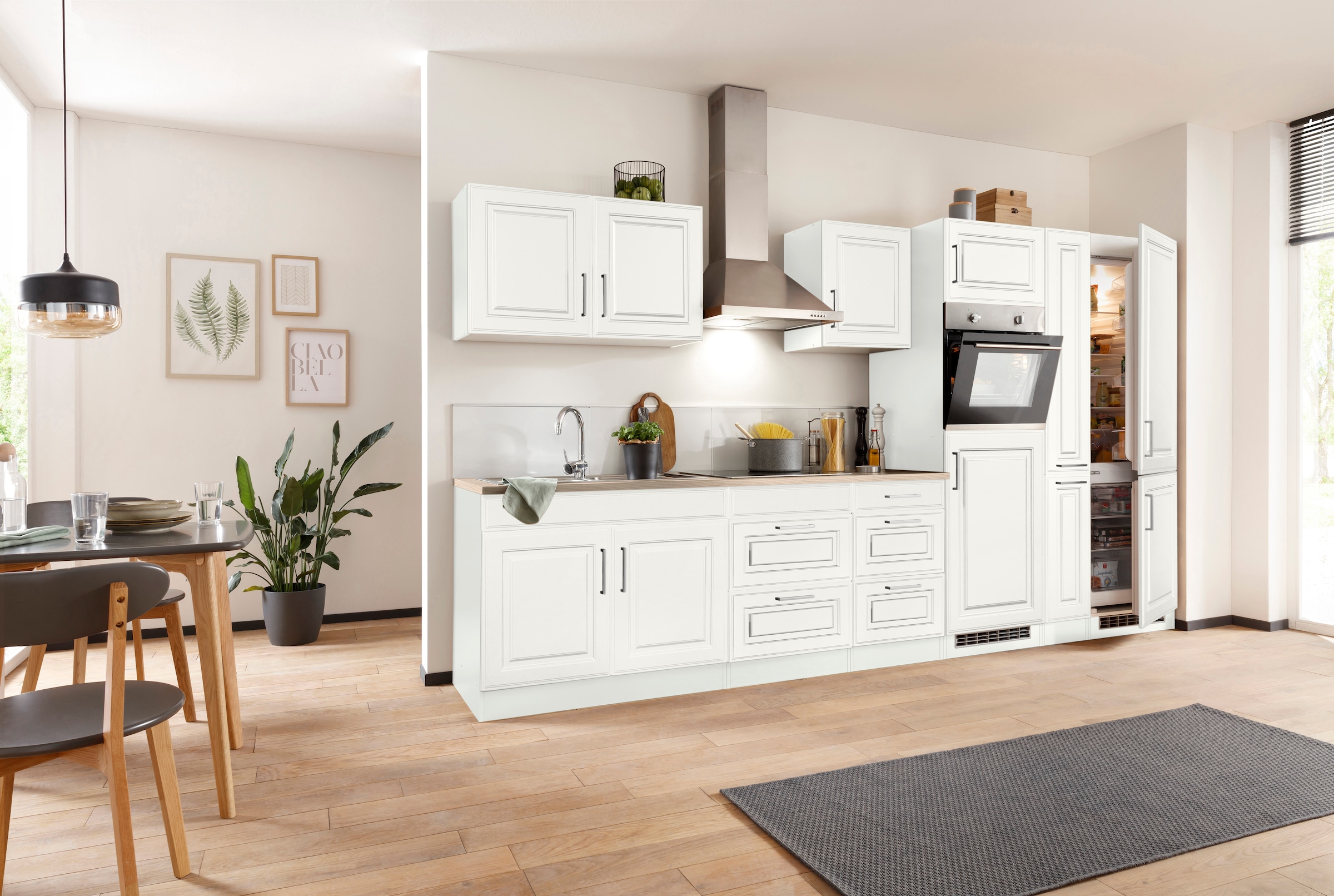 KOCHSTATION Küchenzeile »KS-Stockholm«, Breite 360 cm, mit hochwertigen MDF Fronten im Landhaus-Stil