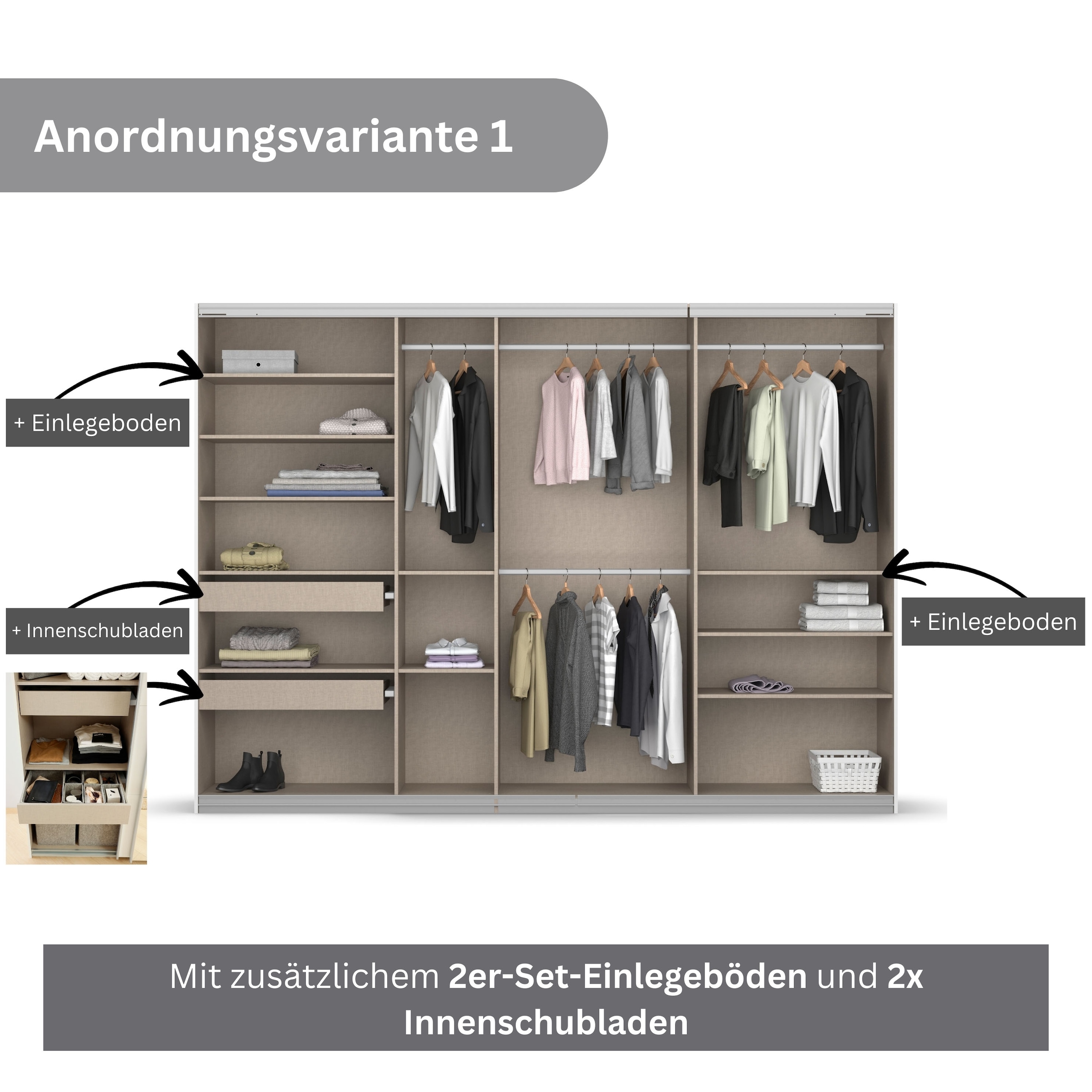 rauch Schwebetürenschrank Koluna, mit Spiegel, inkl. 2 Innenschubladen sowie extra Böden