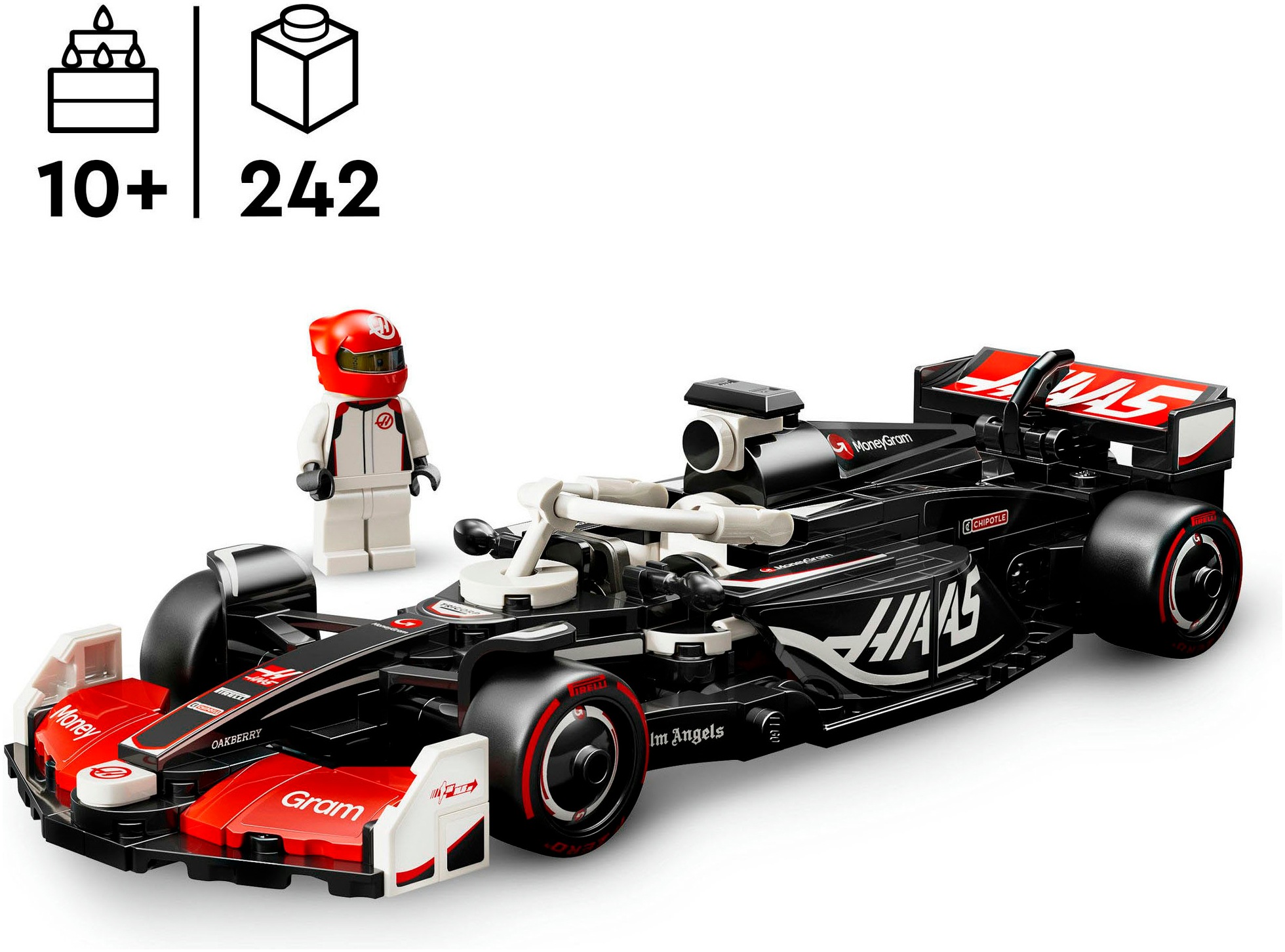 LEGO® Konstruktionsspielsteine »MoneyGram Haas F1® Team VF-24 Rennauto (77250), LEGO® Speed Champions«, (242 St.), Made in Europe