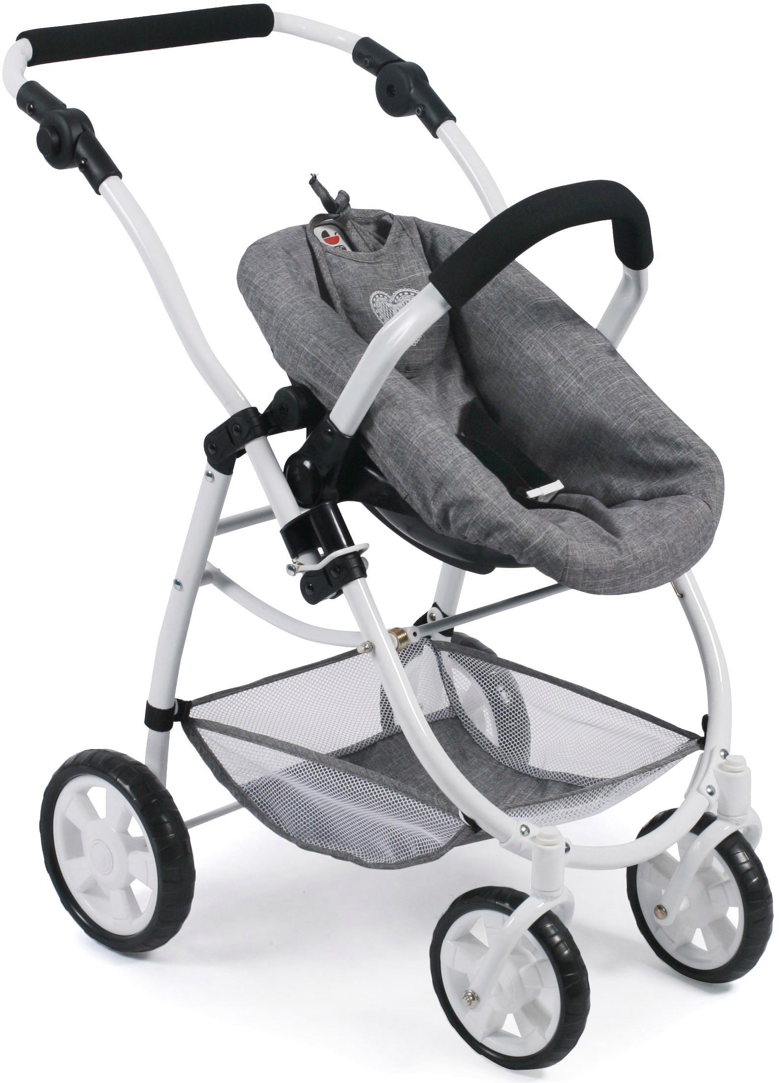 CHIC2000 Kombi-Puppenwagen »Emotion All In 3in1, Jeans Grey«, inkl. Babywanne, Babyschale und Sportwagenaufsatz