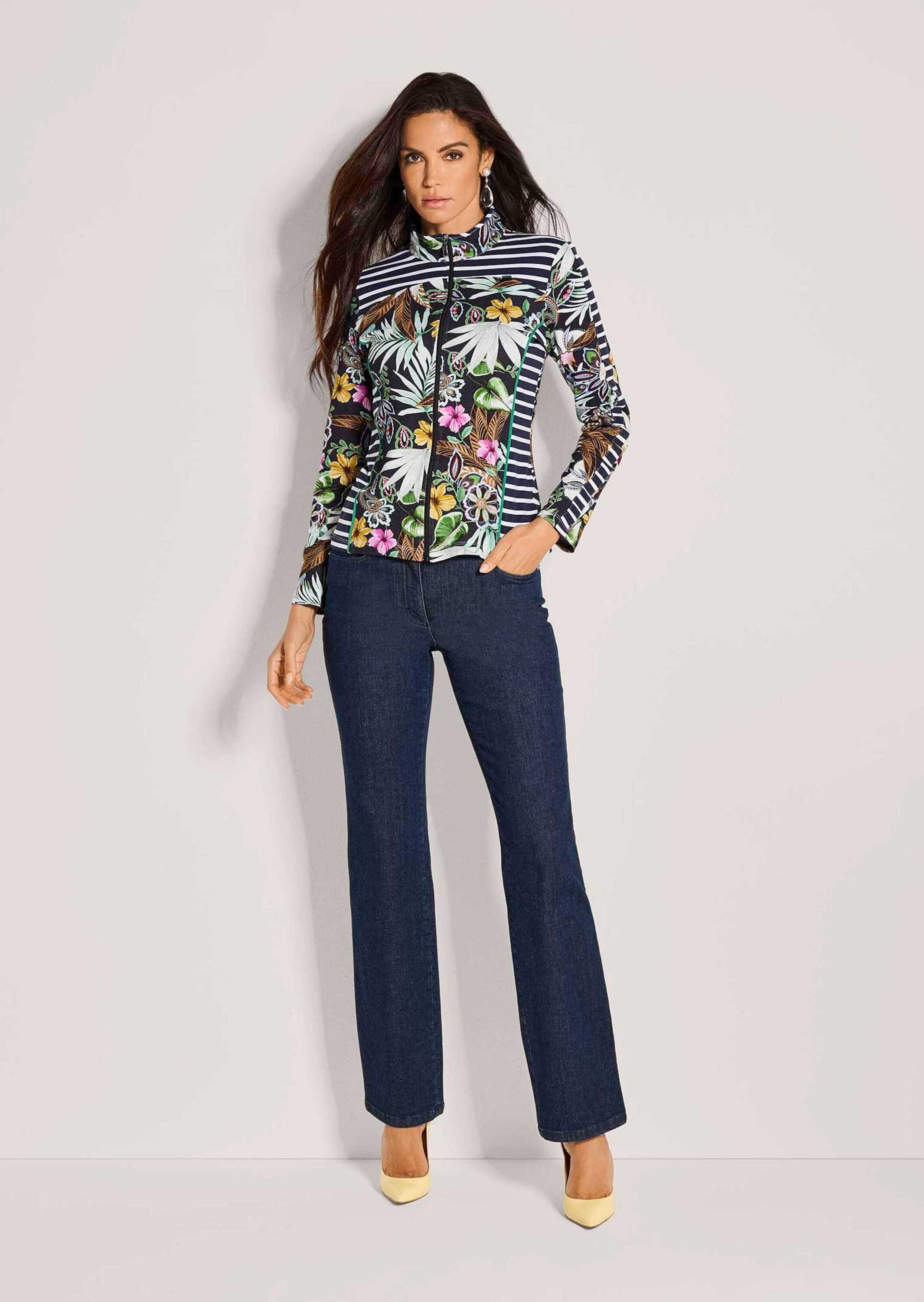MADELEINE Langarmshirt »Shirtjacke Florale Baumwoll-Jacke mit Streifen, Langarm« Reißverschluss