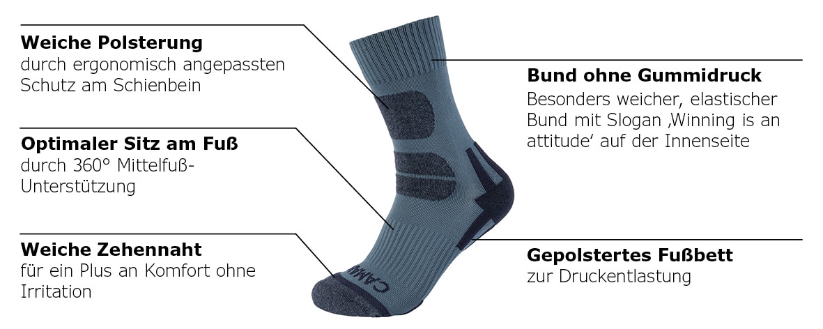 Camano Wandersocken »Function« 4 Paar,  mit Fußgewölbe-Stütze