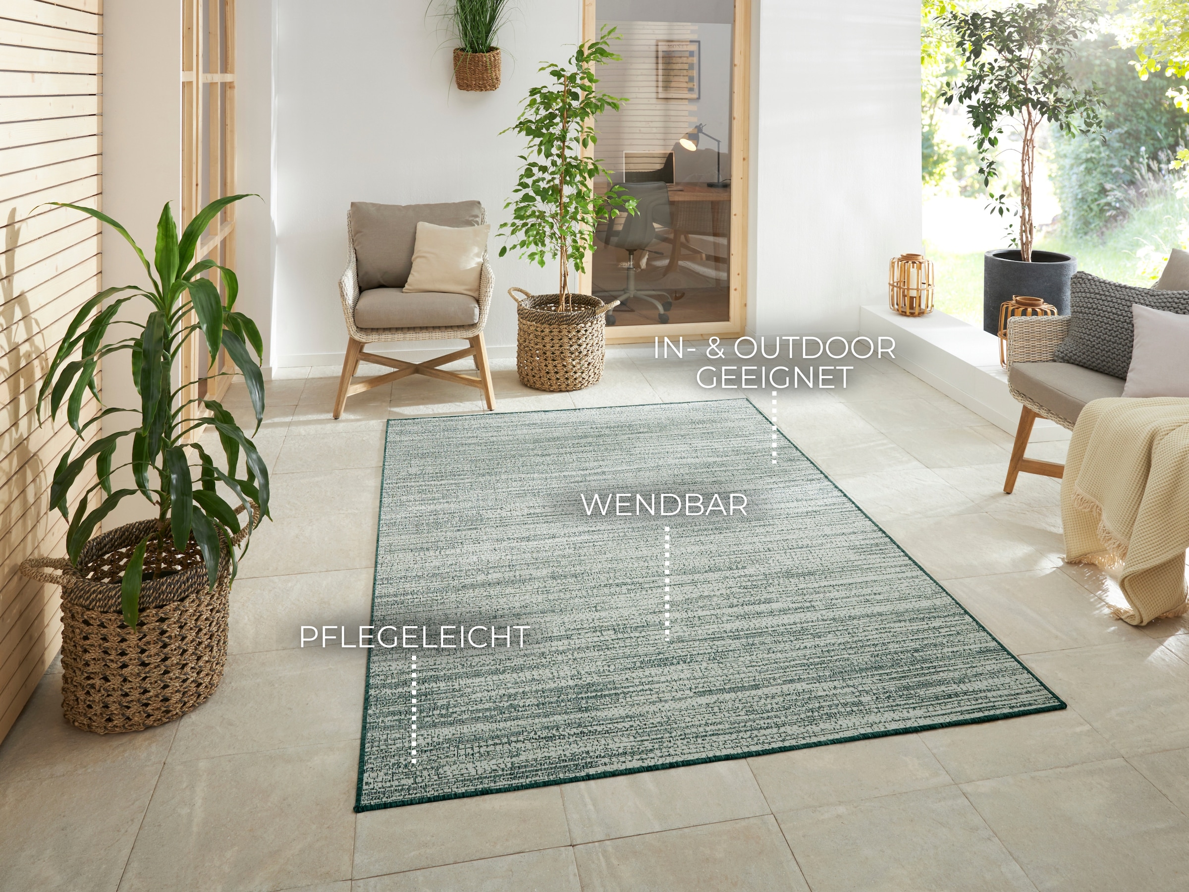 ELLE DECORATION Teppich »Mèlange Wendeteppich«, rechteckig, 5 mm Höhe, Flachgewebe, In-& Outdoor, Modern, beidseitig, Balkon, Wohnzimmer