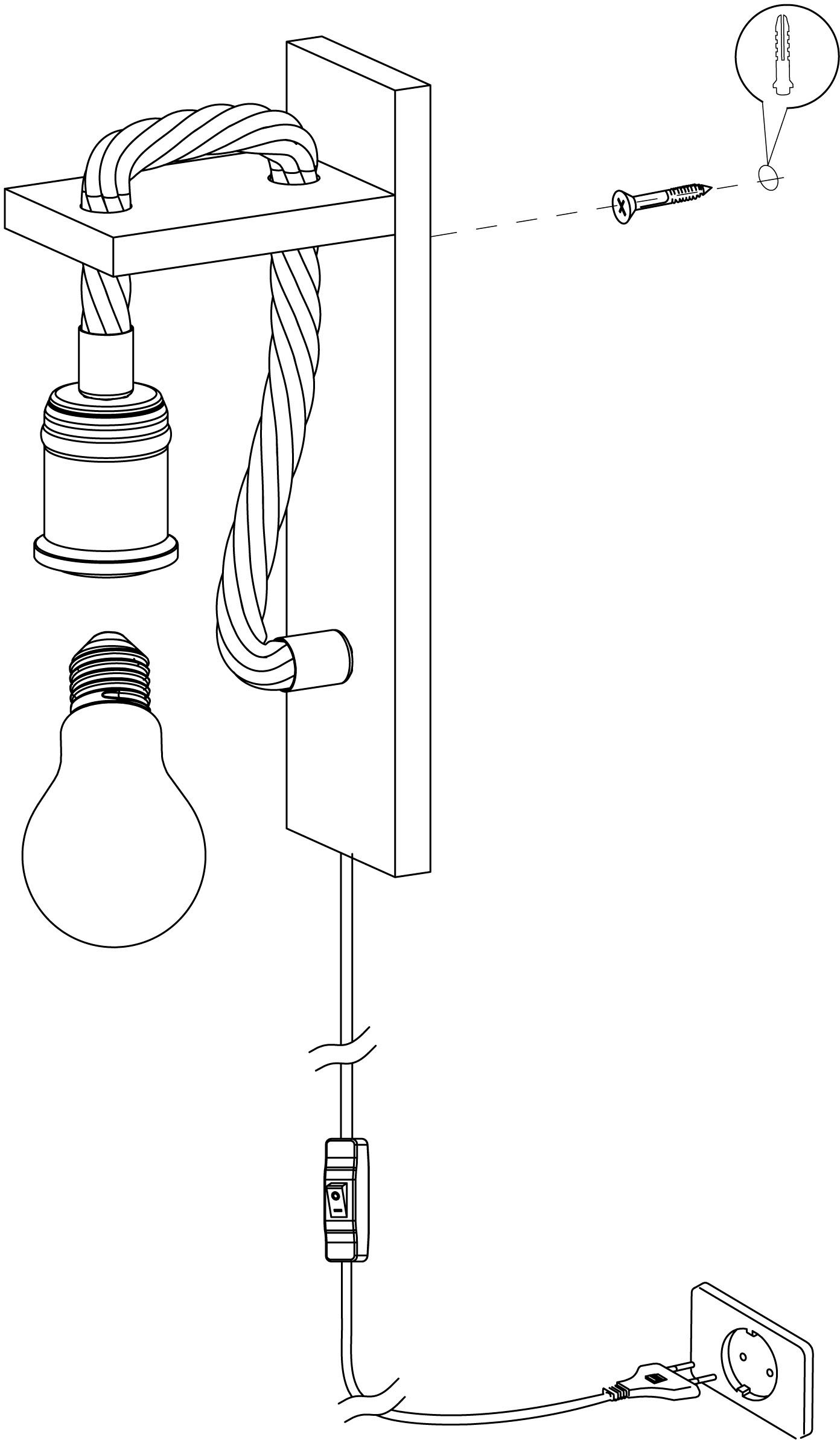 EGLO Wandleuchte »RAMPSIDE«, 1 flammig, Leuchtmittel E27 | ohne Leuchtmittel, Vintage Wandleuchte, Industrial, Wandspot, E27, inkl. Kabelschalter