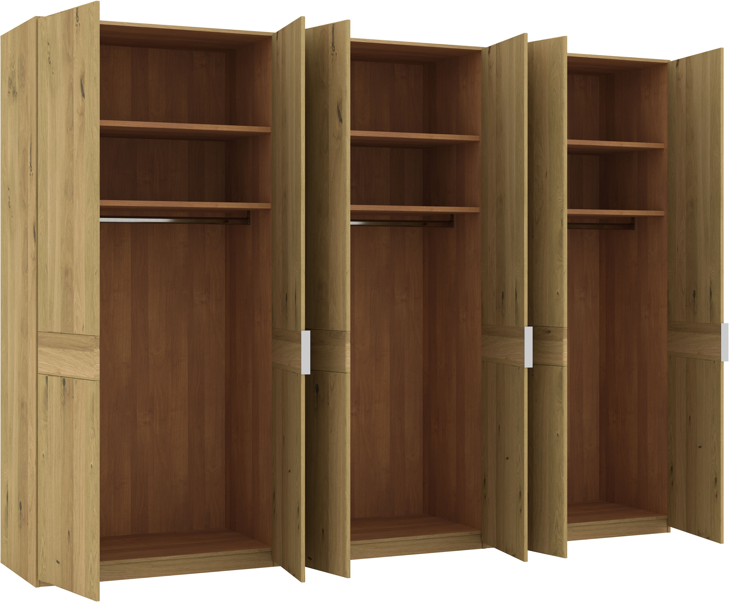 Musterring Drehtürenschrank »Savona, Kleiderschrank, Schrank, Garderobe, teilmassiv Eiche«, (mit Türdämpfern, in 5 Breiten & 2 Höhen, extra Böden, MADE IN GERMANY), Türen in Bianco-Eiche massiv, mit Querriegel, verschiedene Größen