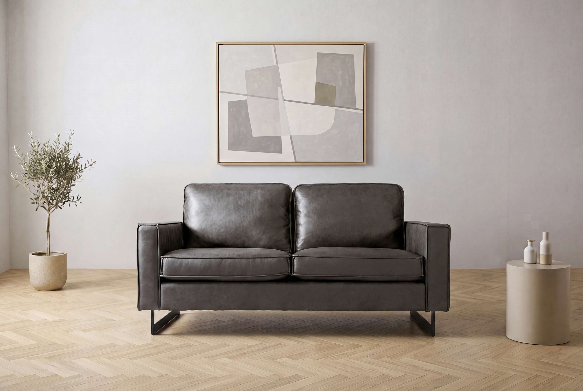 OTTO home 2-Sitzer »Pinto, 166 cm, Cord, Chenille, Lederoptik« mit Keder, schwarze Metallfüße, Wellenunterfederung