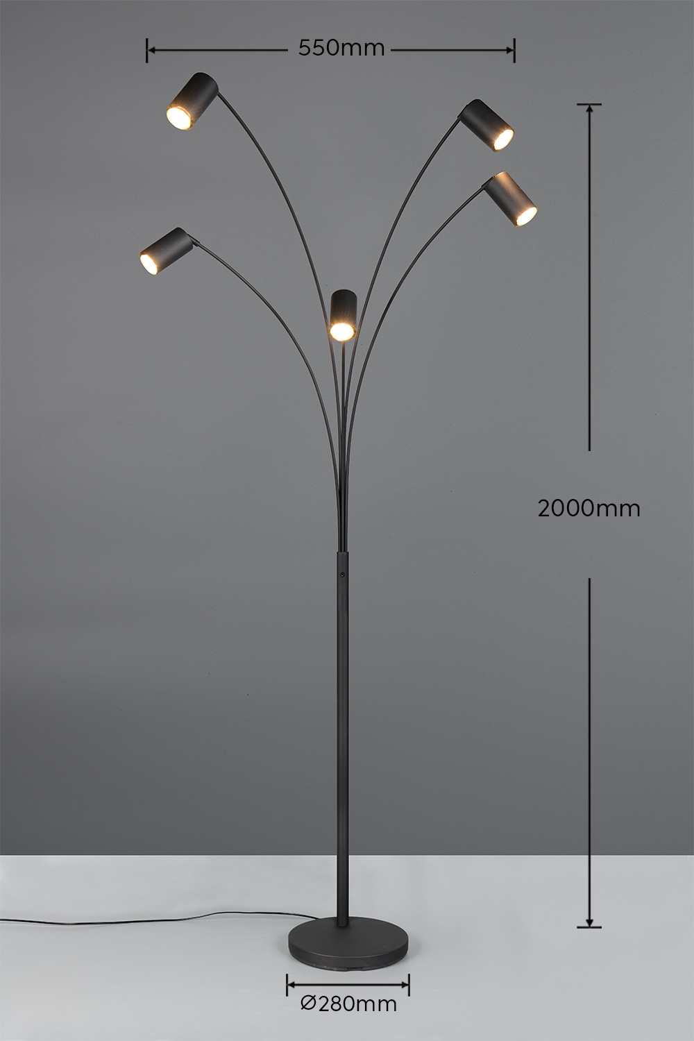TRIO Leuchten Stehlampe »MARLEY, 5-flammige Bogenleuchte, exkl 5x GU10 max 10W, Kippschalter« GU10 1 Stk. warmweiß - kaltweiß Höhe 200 cm, Leuchtenarme flexibel verstellbar Leseleuchte Stehleuchte
