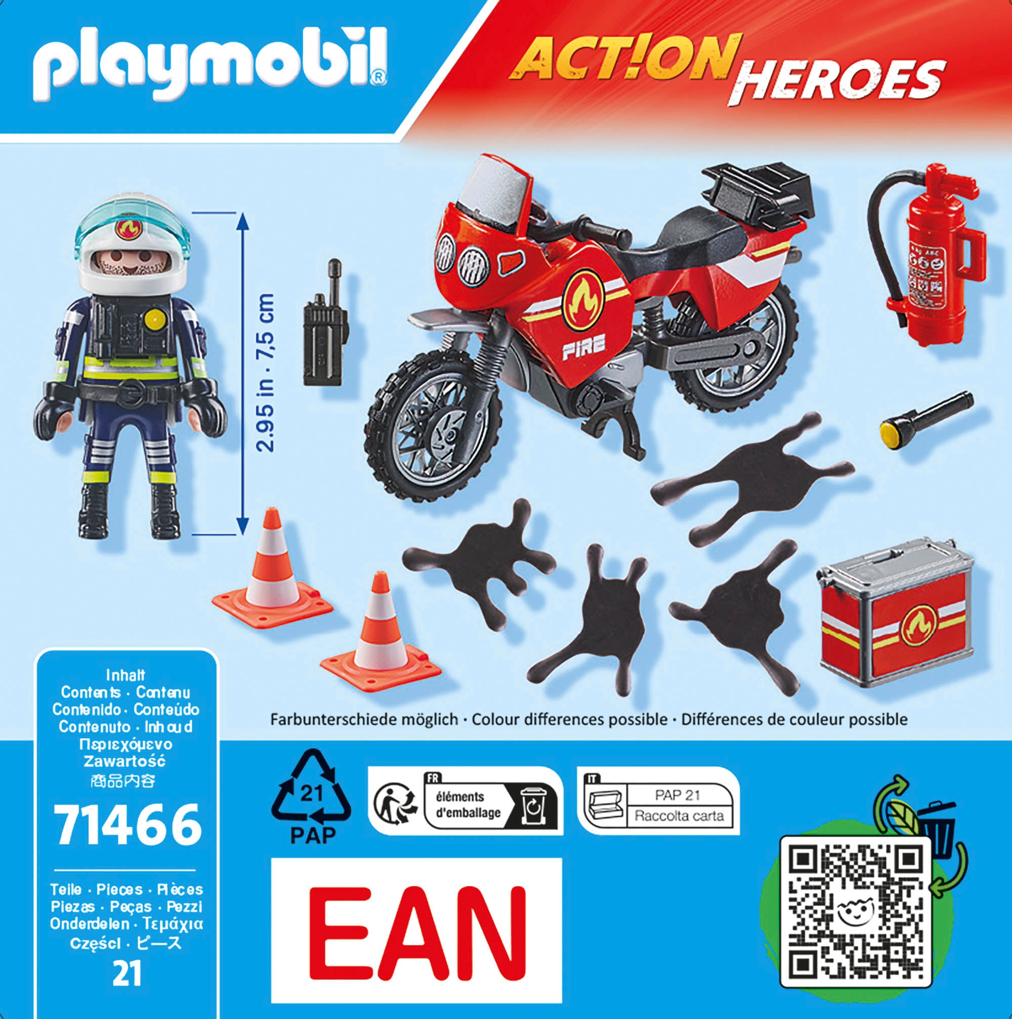 Playmobil® Konstruktions-Spielset »Feuerwehrmotorrad am Unfallort (71466), Action Heroes«, (21 St.), Made in Europe
