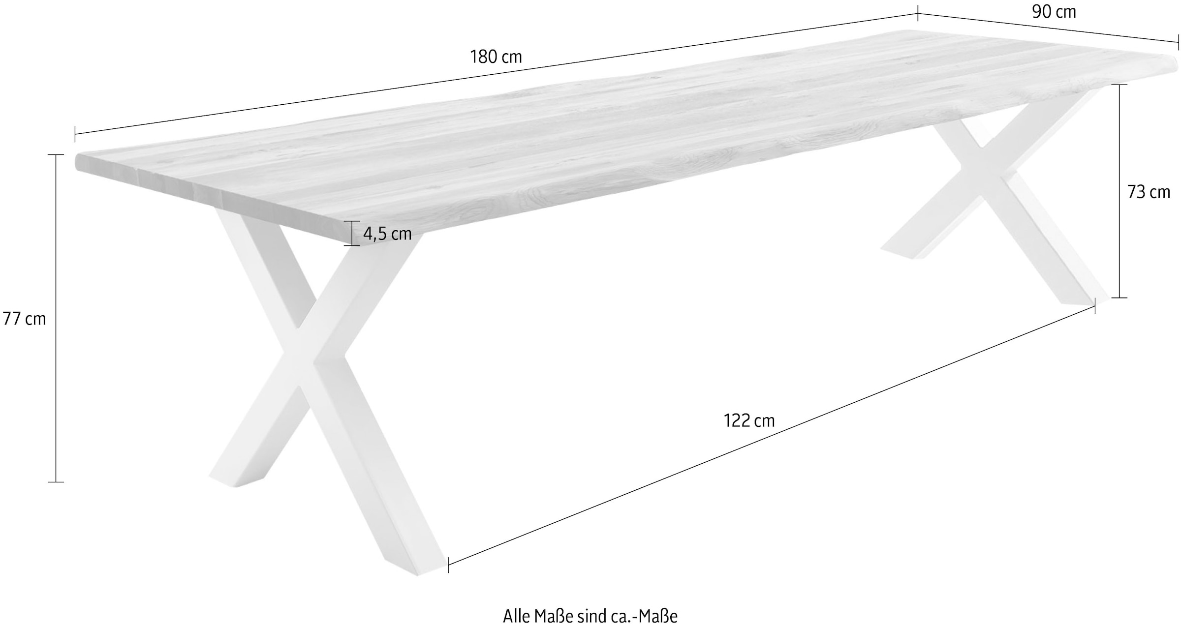 Home affaire Esstisch »Tristan« massive Balkeneiche geölt mit Baumkante