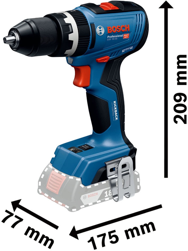 Bosch Professional Akku-Schlagbohrschrauber »»GSB 18V-65«« Inkl. 2x Akku GBA 18V 4,0Ah, in L-Case Pick & Click