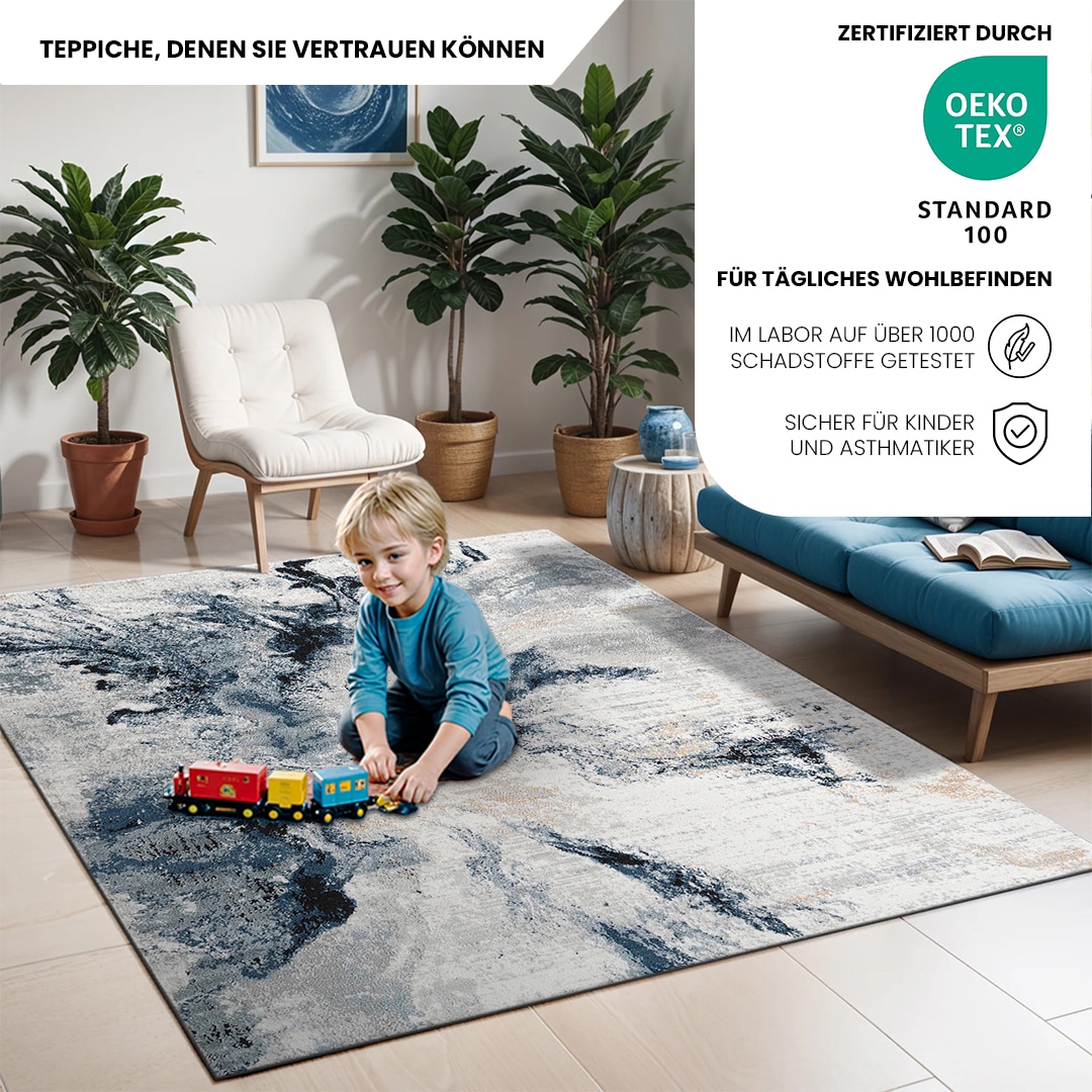 Livabliss Teppich »NEW YORK«, rechteckig, 10 mm Höhe, Moderner Designerteppich in Marmor Optik, Kurzflor Wohnzimmerteppich