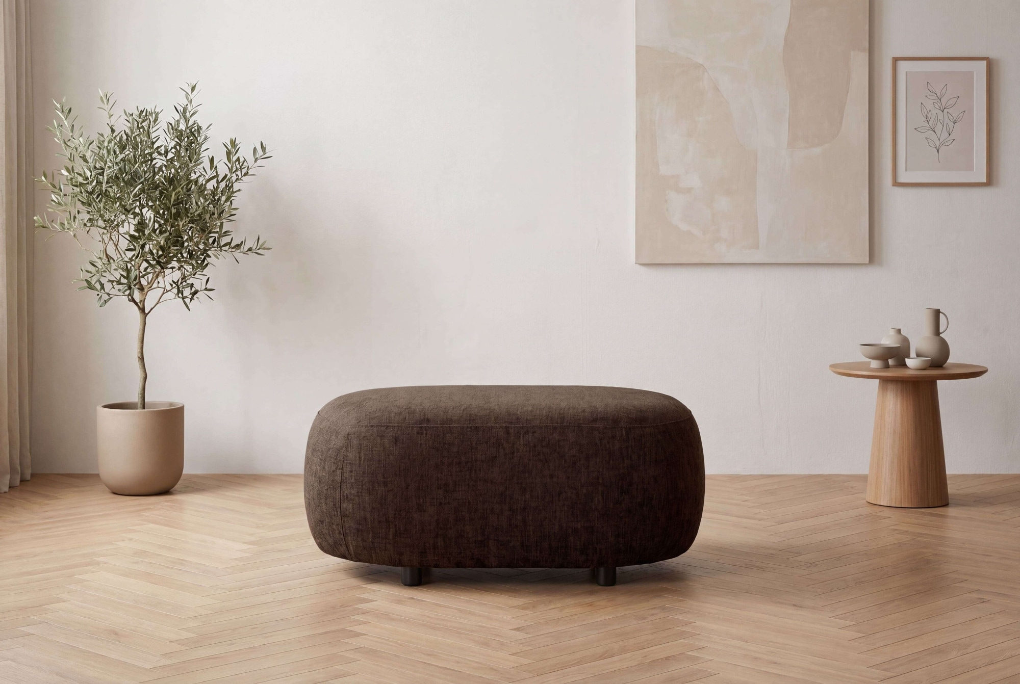 Home affaire Polsterhocker »OSTRUP, Naturtöne, Boucle oder Chenille« 90x64 cm, organische Form mit sanften Rundungen