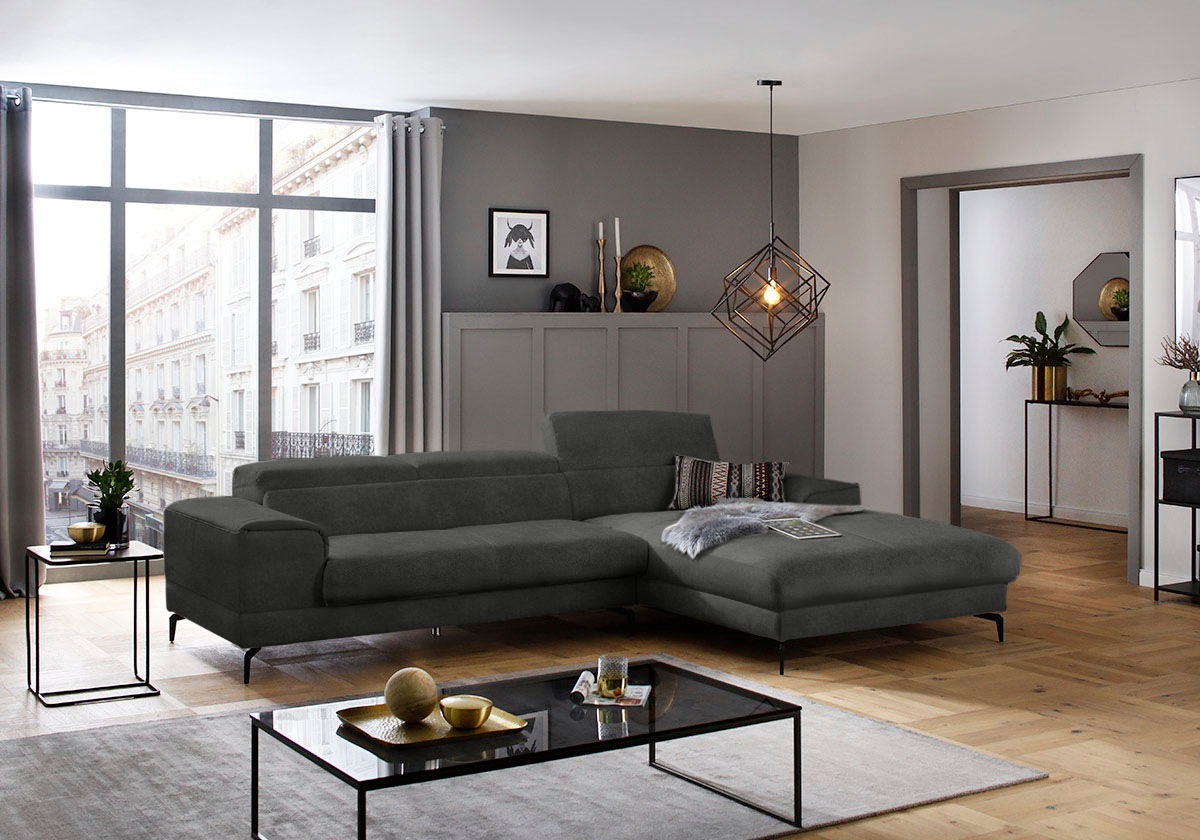 W.SCHILLIG Ecksofa »piedroo, Designsofa mit tollem Sitzkomfort, L-Form«, Kopfteilverstellung, wahlweise mit Sitztiefenverstellung, Breite 303cm