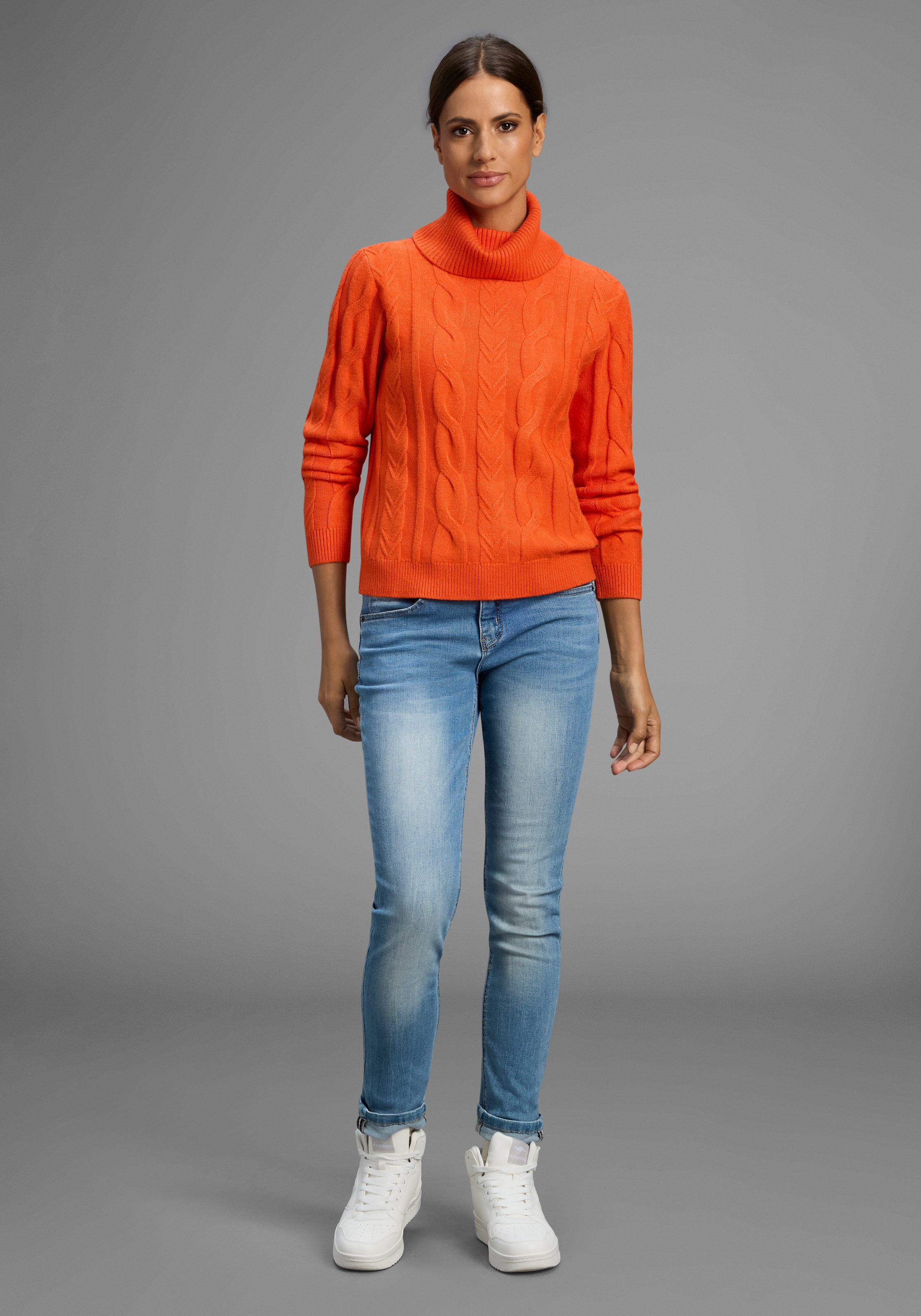 KangaROOS Rollkragenpullover mit Zopfstrickmuster