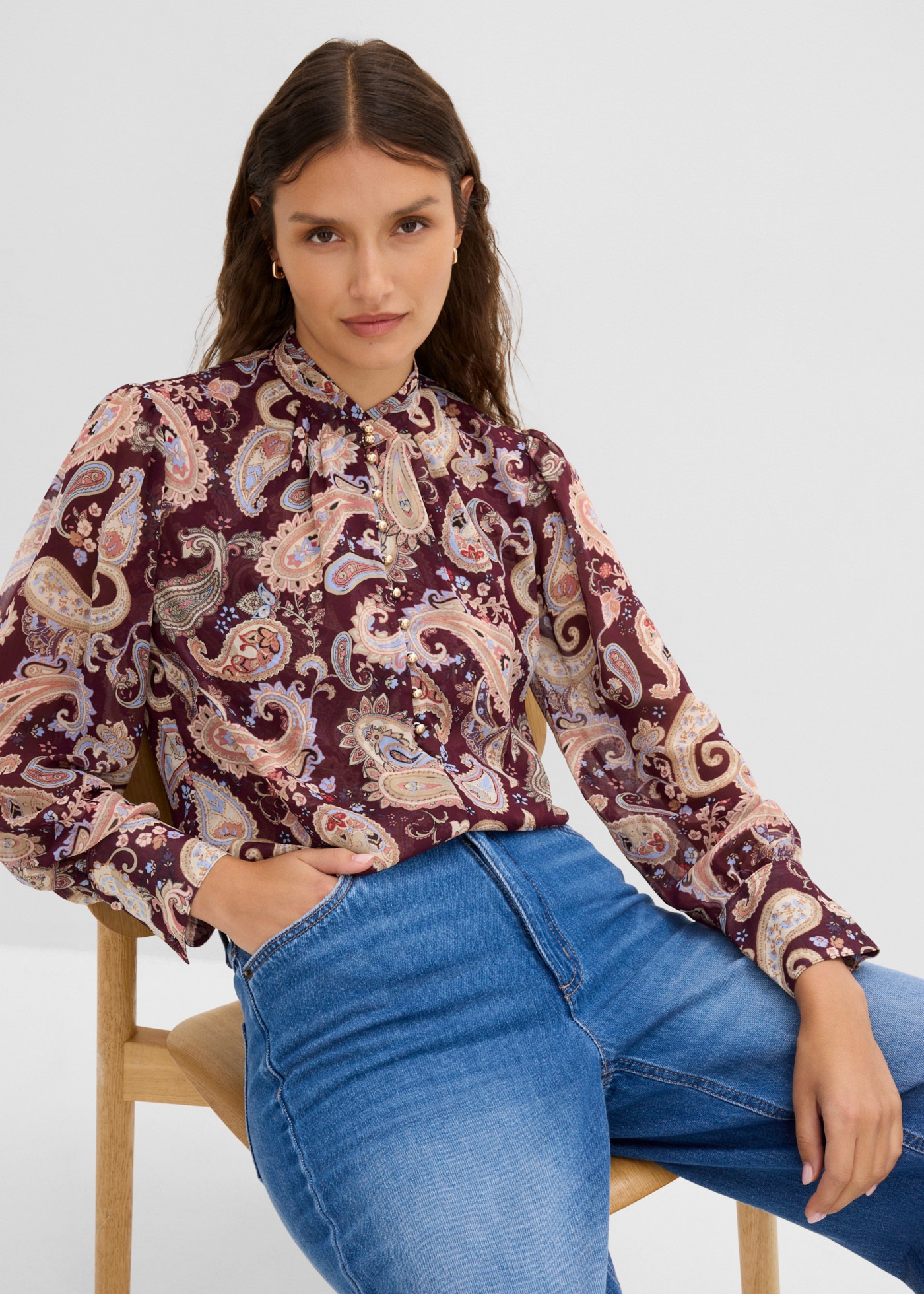 bonprix Chiffonbluse mit Paisley Design, Loose Fit, festlich