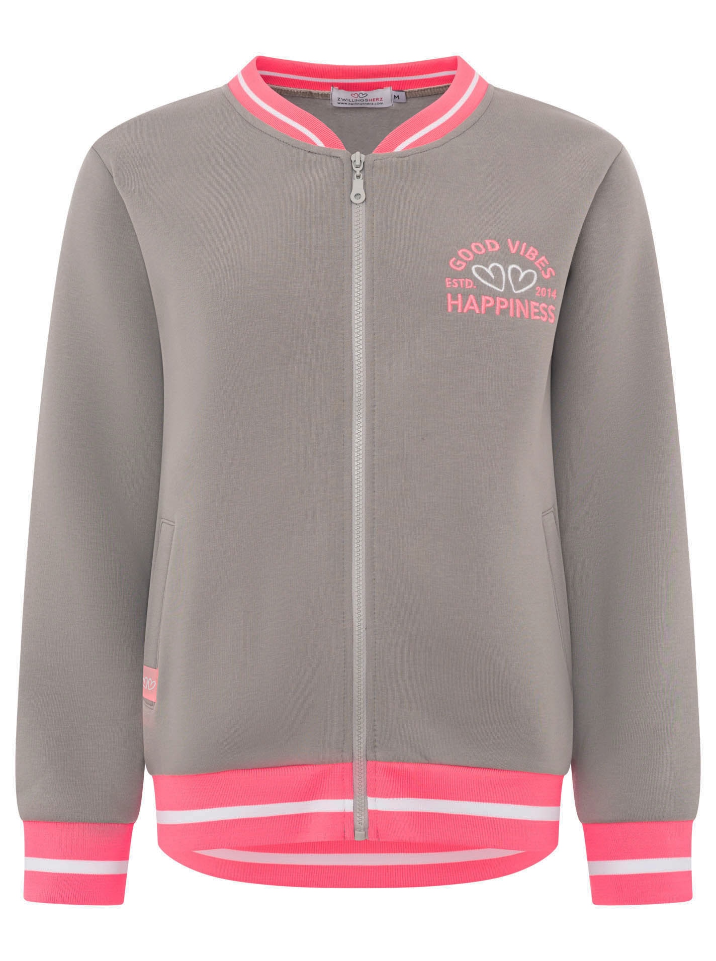 Zwillingsherz Sweatjacke »"College"« Reißverschluss, gestreiften Rippbündchen, Eingriffstaschen, Stickerei