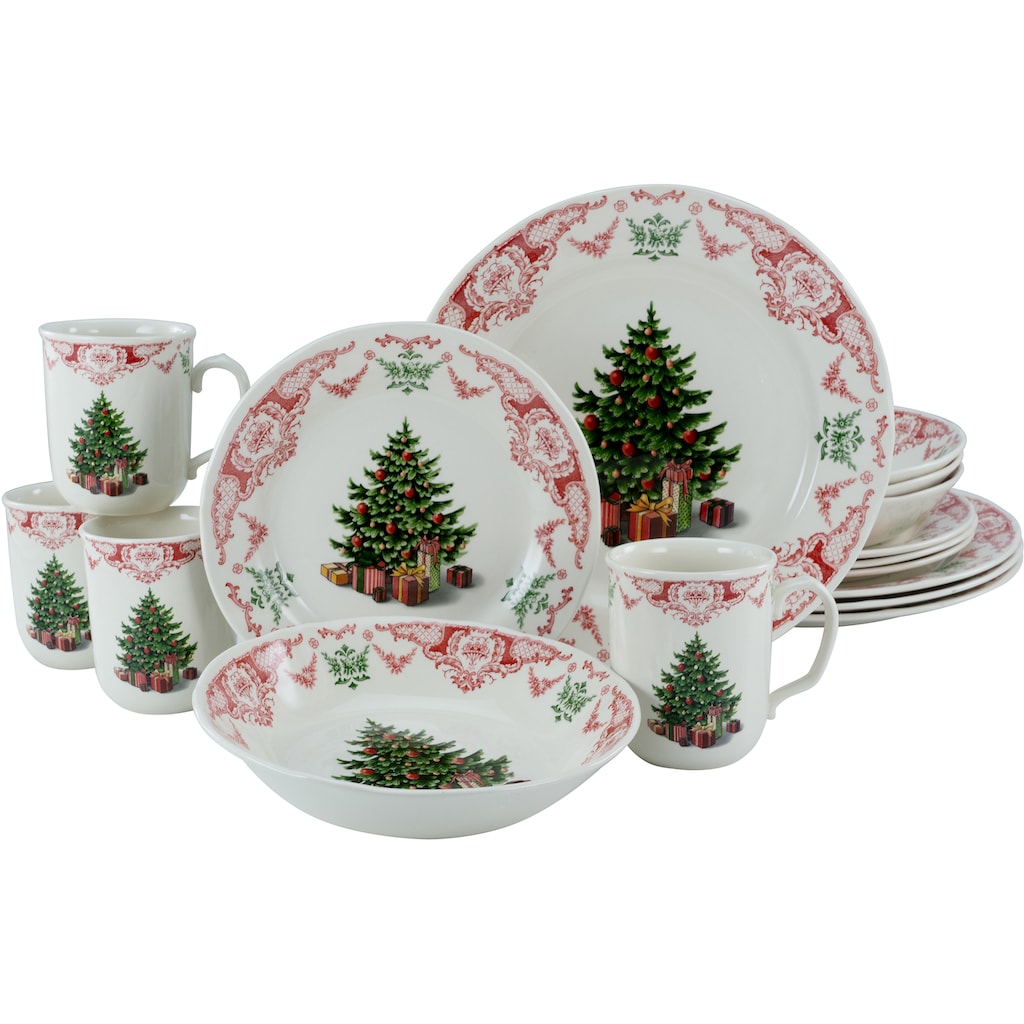 CreaTable Kombiservice »Geschirr-Set Season Greeting, Winter, Advent, Weihnachten«, (16 tlg., Kaffeeservice und Tafelservice im Set, für 4 Personen)