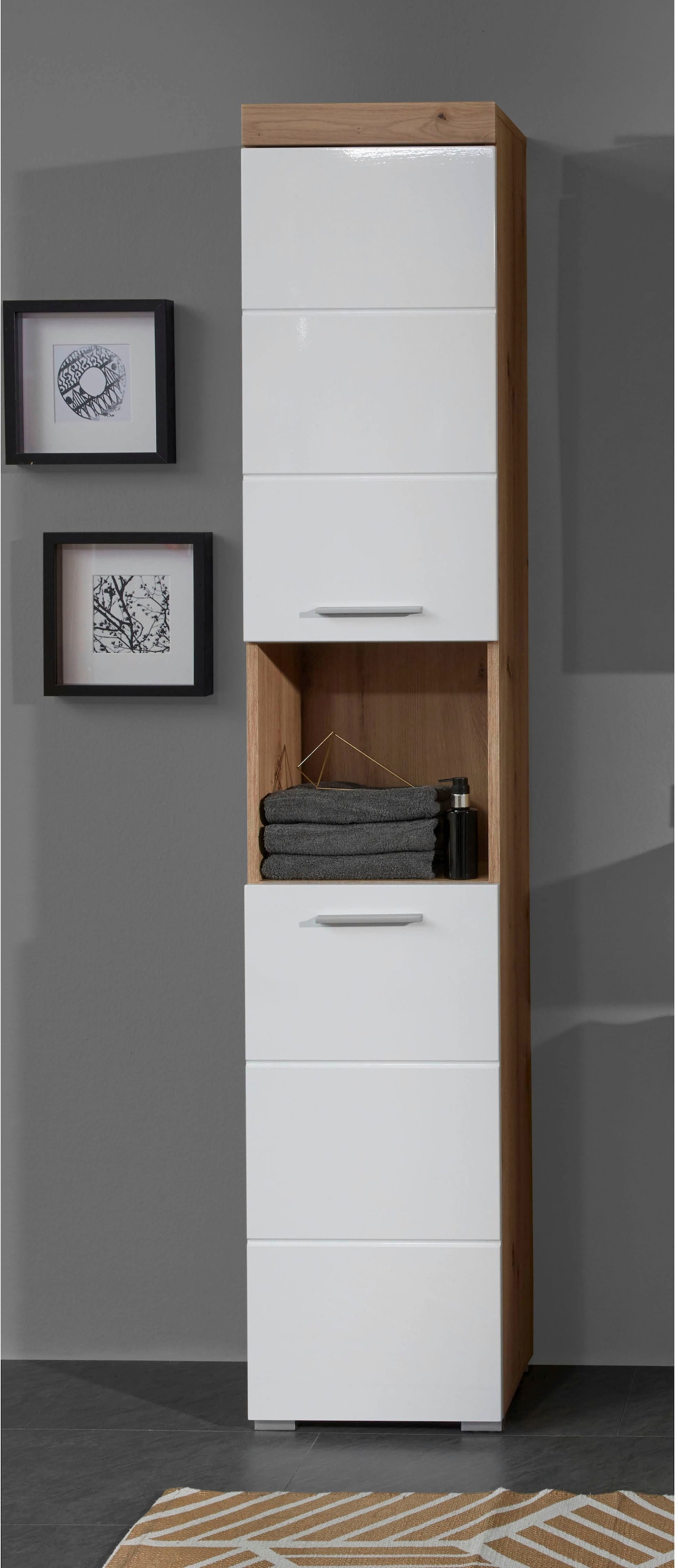 welltime Hochschrank »Avena« Badschrank mit 2 Türen & 1 Fach - (B/T/H) 37/31/190 cm