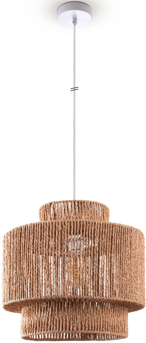 Paco Home Pendelleuchte »Hugo Lupita«, Leuchtmittel E27 | ohne Leuchtmittel, Wohnzimmer Esszimmer Rattan Optik Boho Lampenschirm Papier