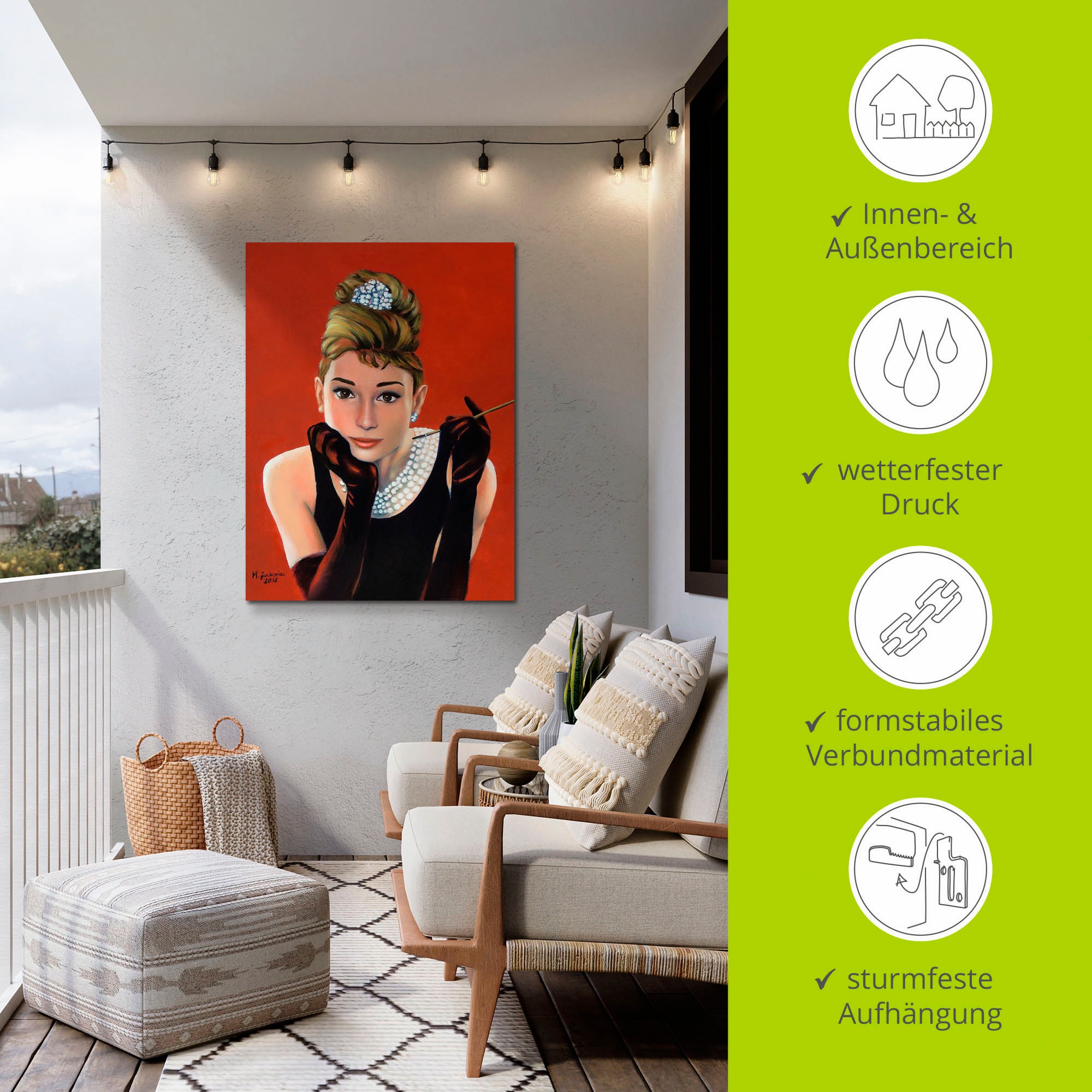 Artland Wandbild »Audrey Hepburn Porträt«, Stars, (1 St.), als Alubild, Outdoorbild, Leinwandbild, Poster, Wandaufkleber