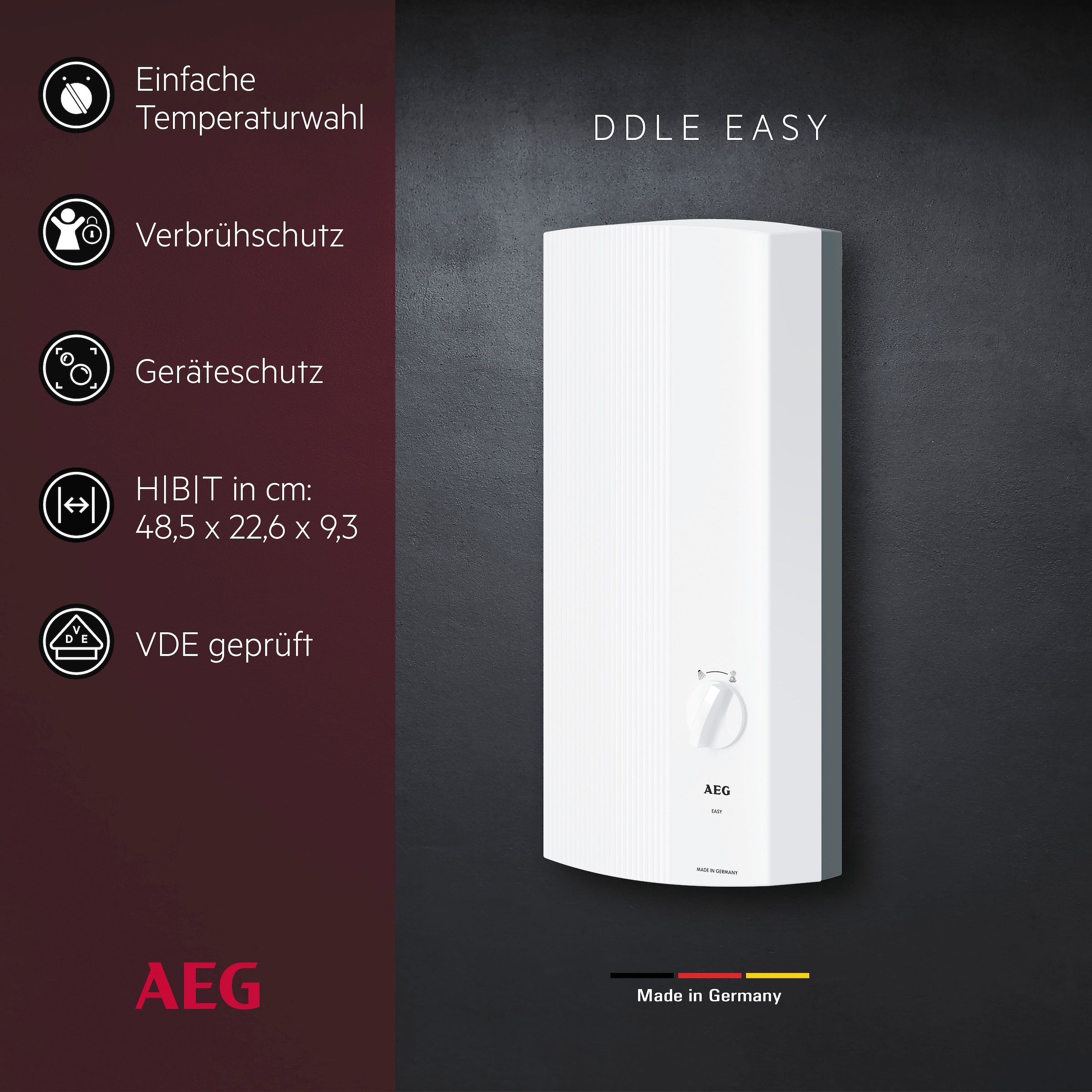 AEG Haustechnik Komfort-Durchlauferhitzer »DDLE EASY 21 kW, guter Warmwasserkomfort« zwei feste Temperatureinstellungen für Dusche und Spüle