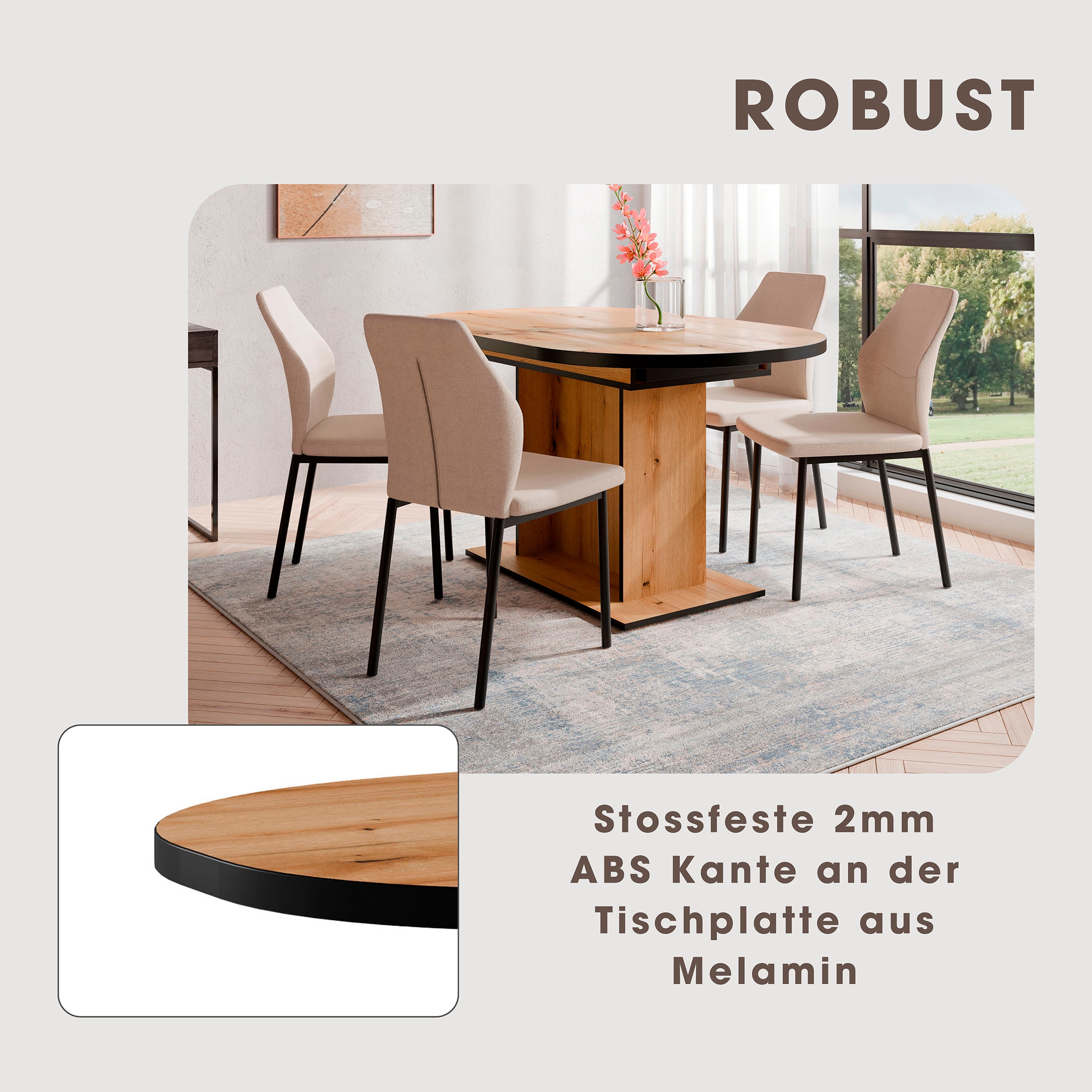 Home affaire Essgruppe »Basel, Tischgruppe mit Ausziehtisch«, (Set, 5 tlg.), BESTSELLER, Sitzgruppe, Tisch, Stühle, ovale Tischplatte, Säulentisch