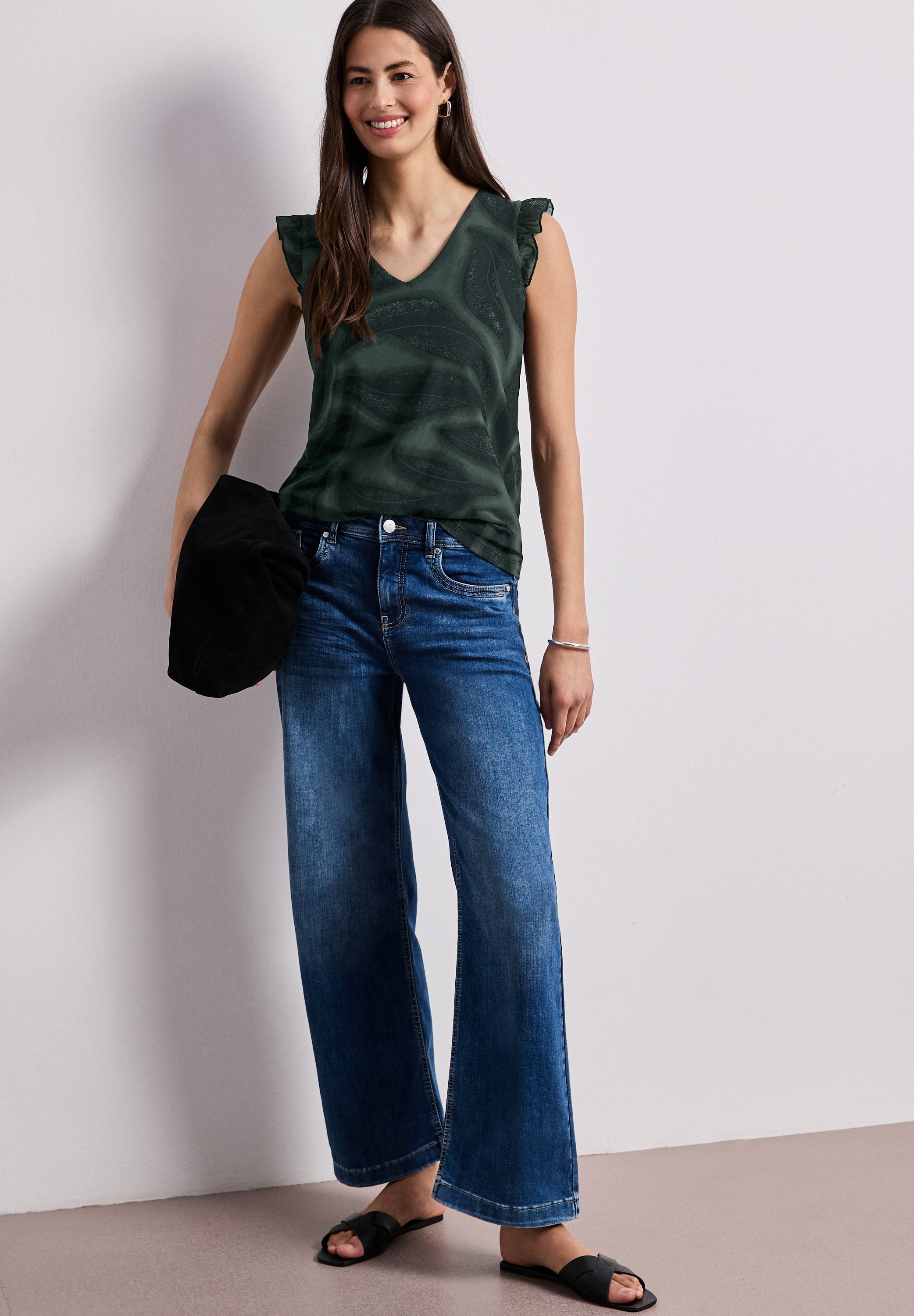 STREET ONE Shirttop Geblümtes Sommertop mit Volant-Details