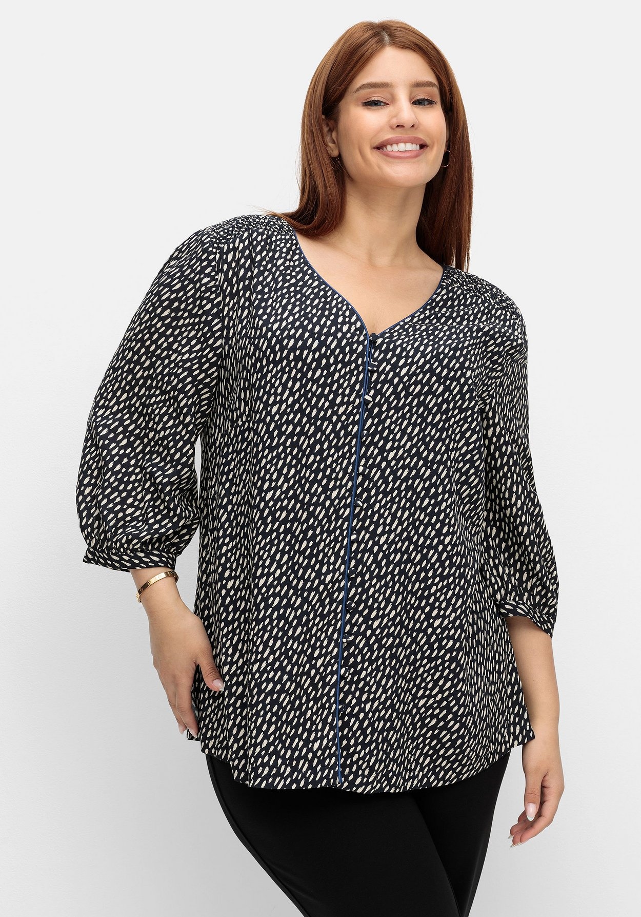 Druckbluse »Bluse in Petite Passform, mit Smokdetails«, in Petite Passform, mit...