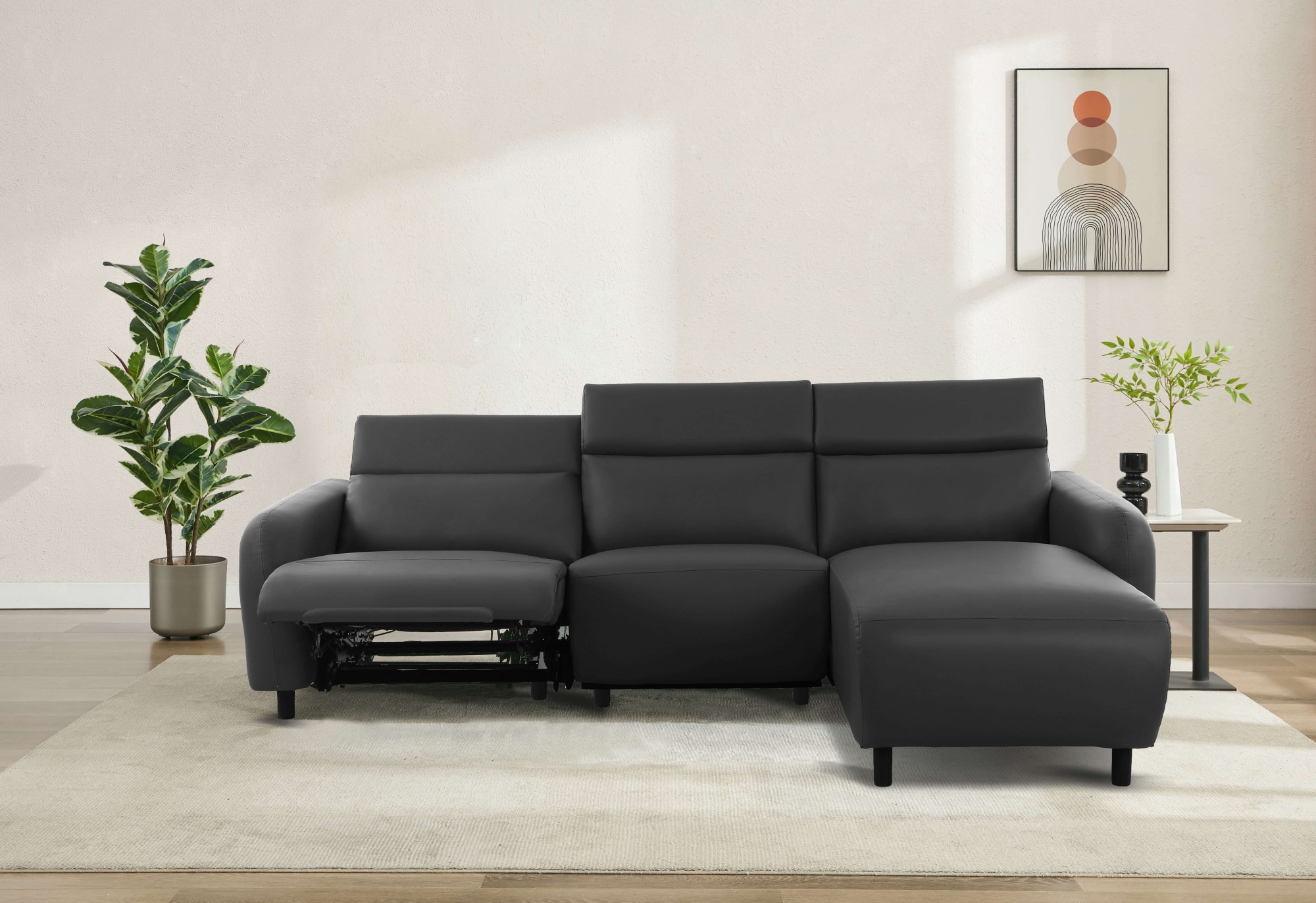 Home affaire Ecksofa »SKAANE Lederoptik, L-Form, 274 cm, manuelle u. elektrische Funktion,«, rundes Design, Kopfteilverstellung, Federkernpolsterung