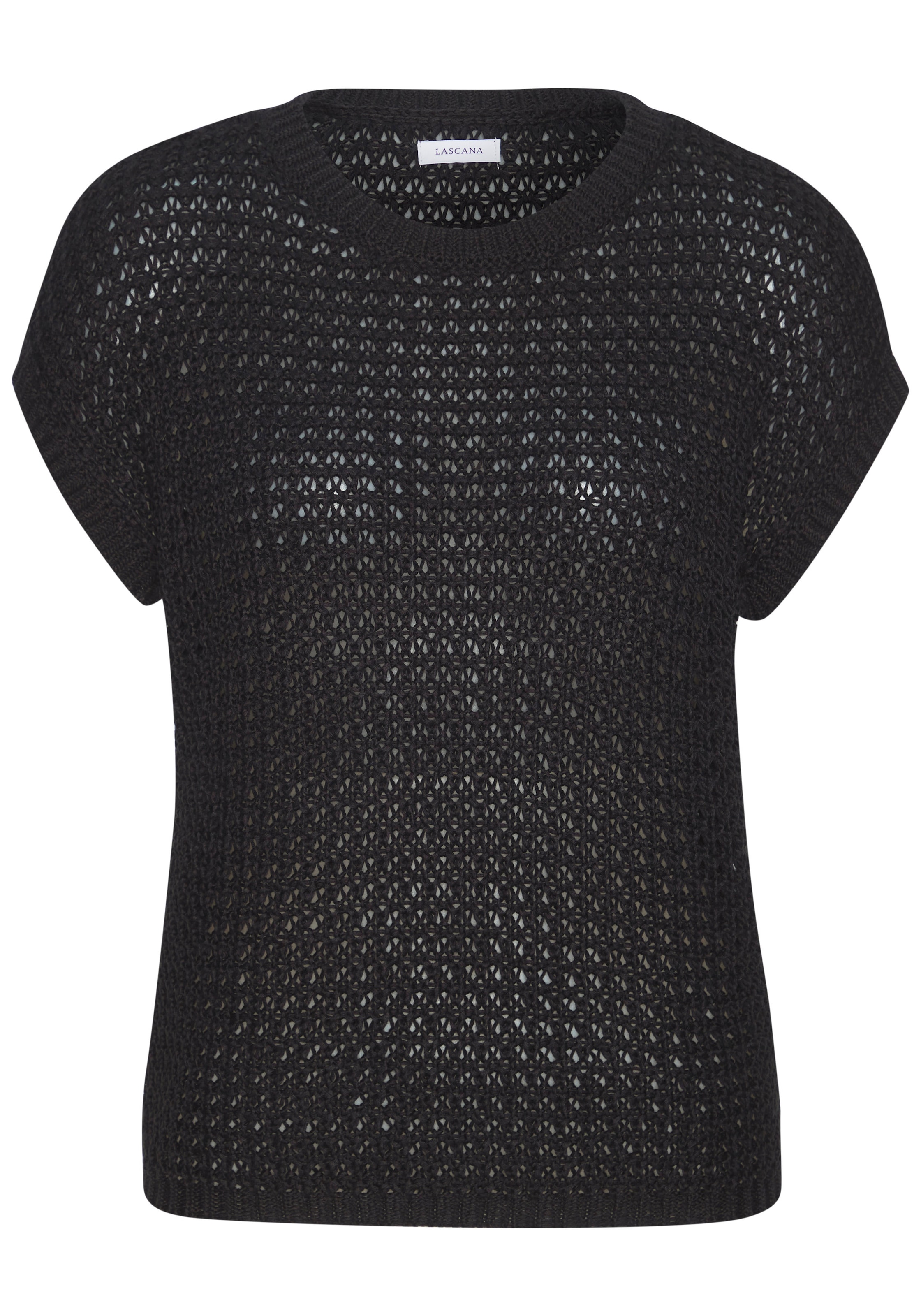 s.Oliver Kurzarmpullover mit weitem Rundhalsausschnitt und sommerlich, elegantem Strick