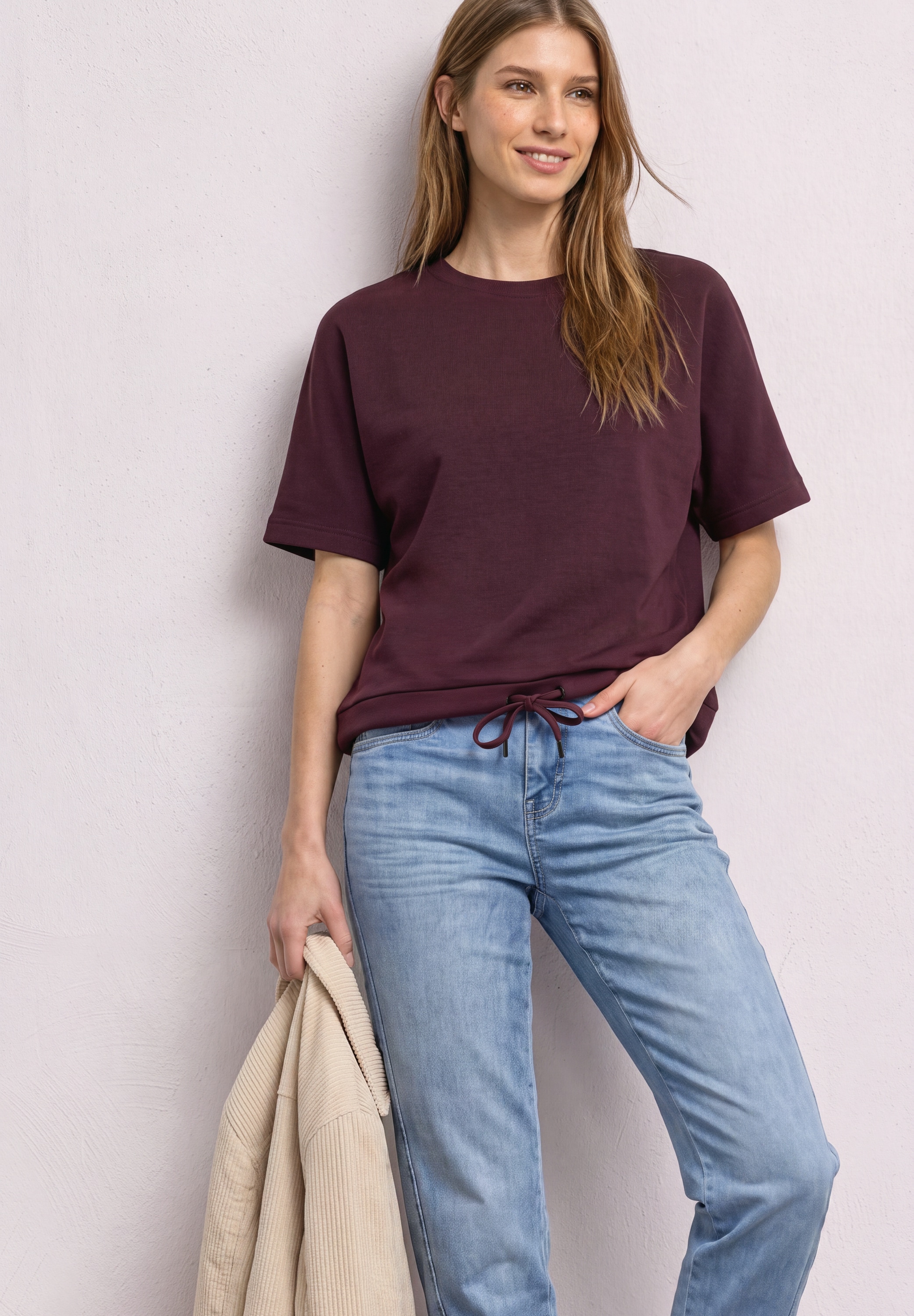 STREET ONE T-Shirt mit Tunnelzug am Saum, im Silk-Look
