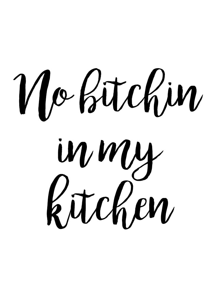 Wanddekoobjekt »No bitchin in my kitchen«, Schriftzug auf Stahlblech