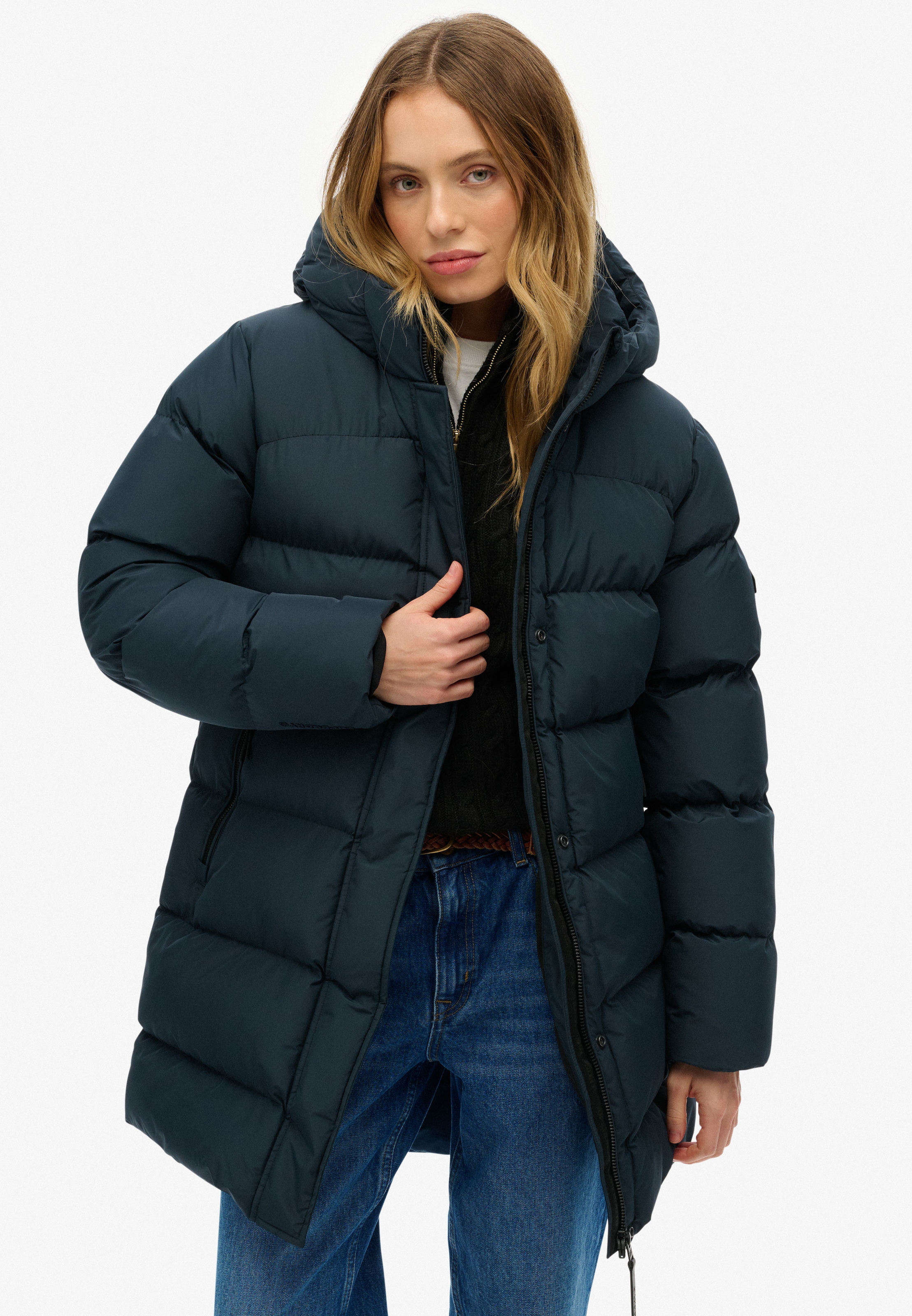 Superdry Steppjacke »HOODED SPORTS PUFFER MID JKT«, mit Kapuze