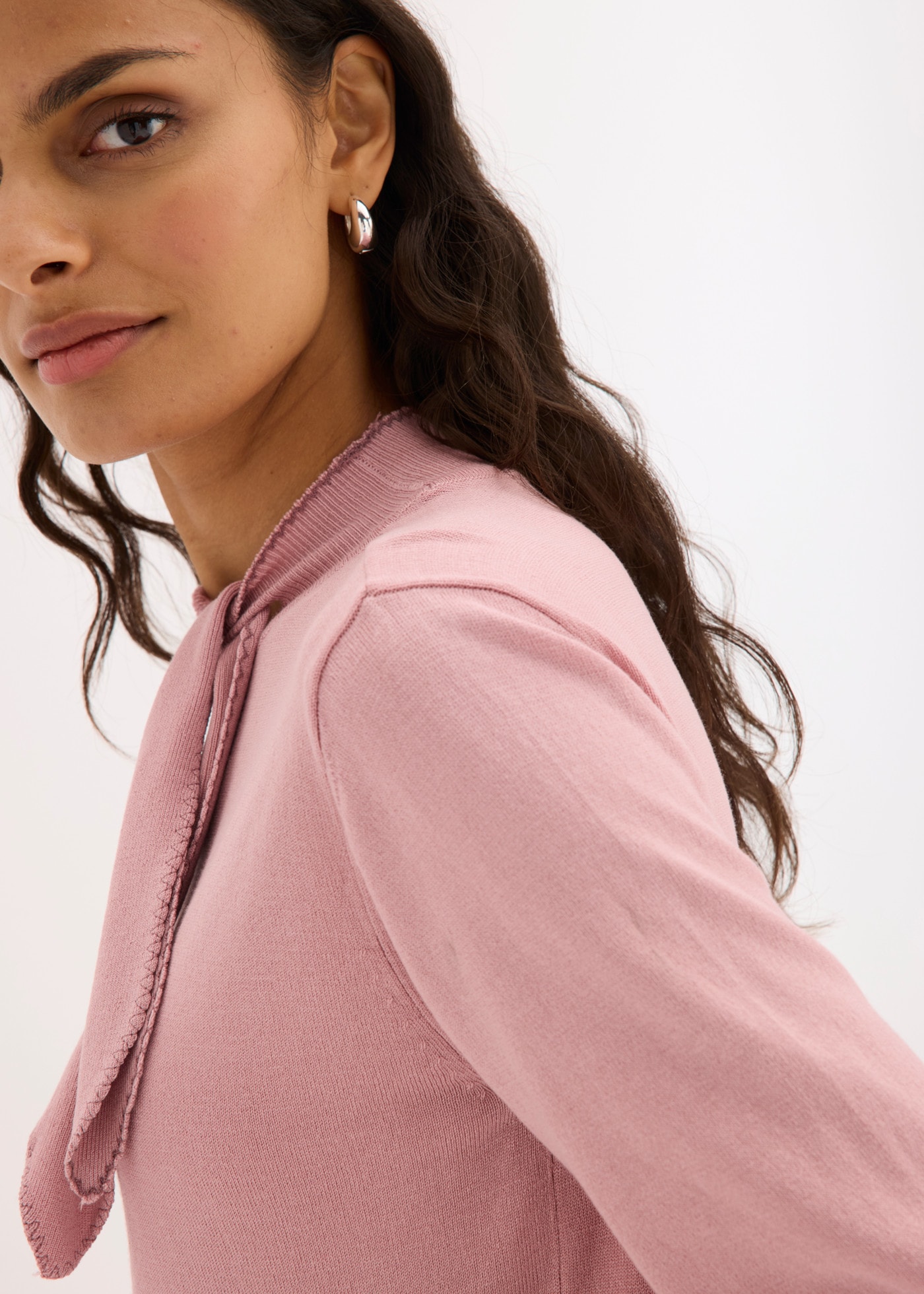 bonprix Strickpullover mit Schluppe, Halbarm, schmale Passform