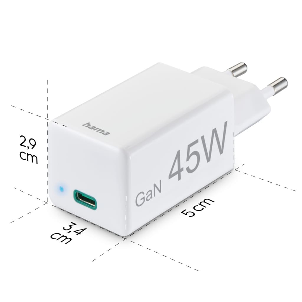 Hama USB-Ladegerät »45 Watt Ladegerät USB-C, GaN Stecker, PD Schnellladeadapter Netzteil«