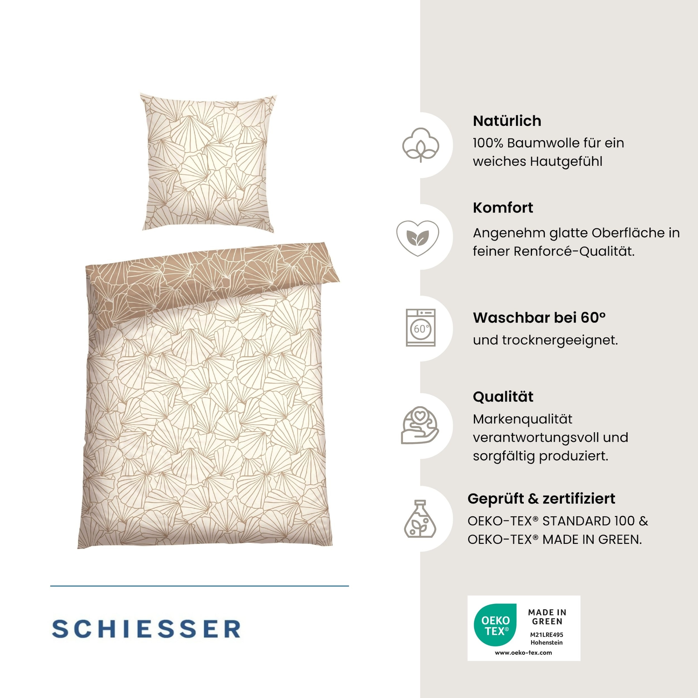 Schiesser Wendebettwäsche »Mariel aus weicher Baumwolle mit maritimer Muscheloptik« 2 Stk. OEKO-TEX® MADE IN GREEN