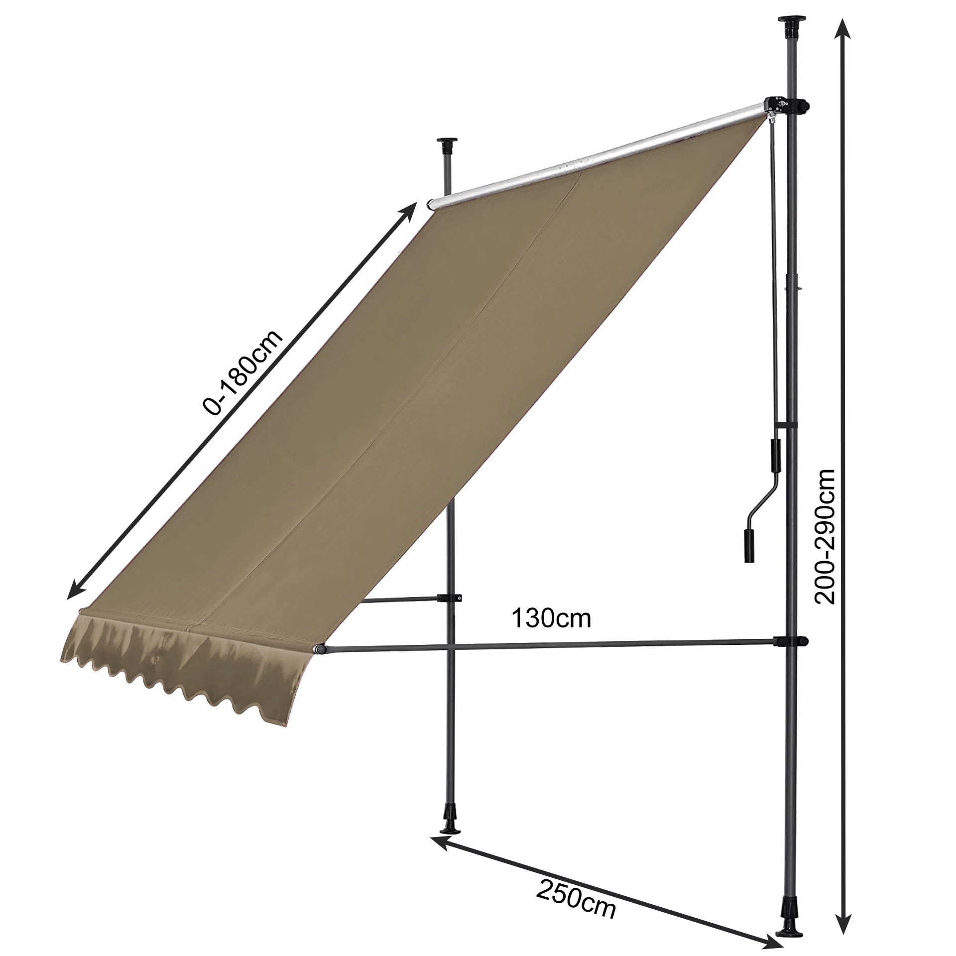 Quick Star Klemm-Senkrechtmarkise, 250 cm Breite, 130 cm Ausfall, Neigungswinkel verstellbar