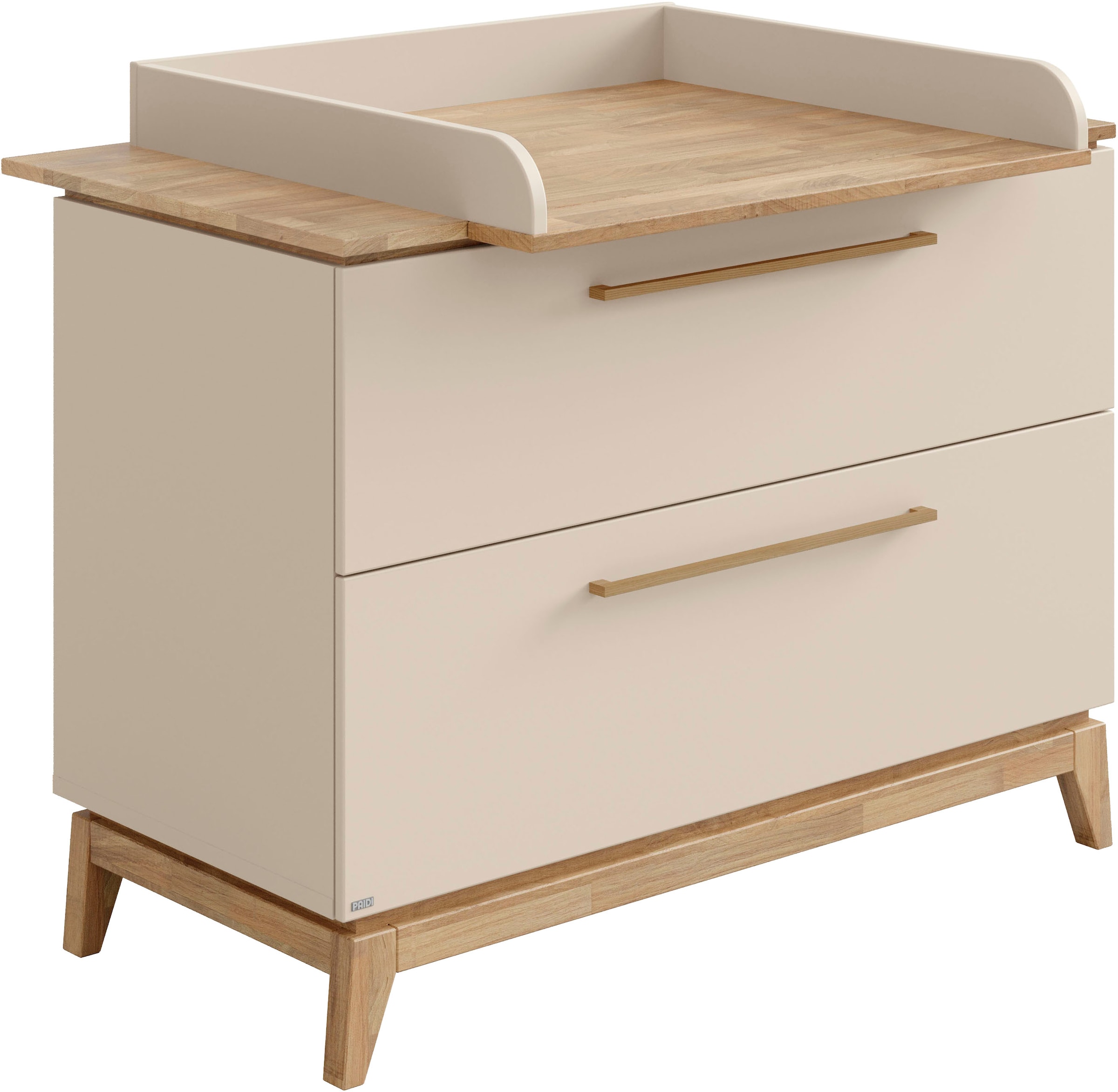PAIDI Wickelkommode »STIENE in Beige mit Eiche Massivholz, inkl. Wickelaufsatz, Spar-Set« bis 50 kg 2 Schubladen mit Soft-Close, 123 cm Breite, hochwertiger Wickeltisch 123 cm