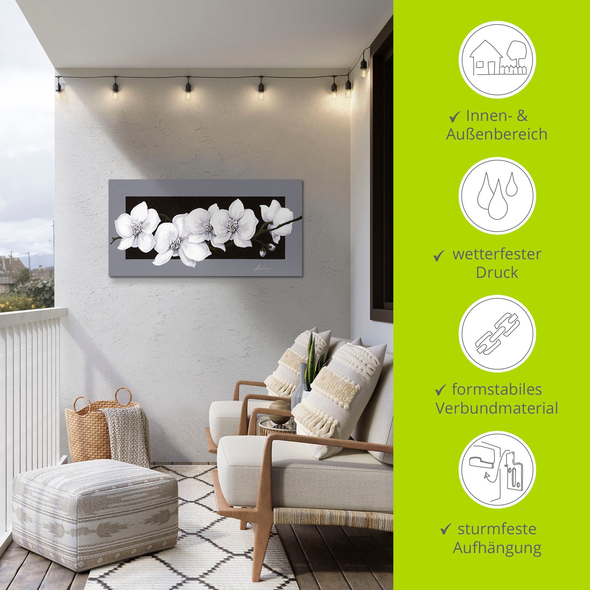 Artland Wandbild »Weiße Orchideen auf grau«, Blumen, (1 St.), als Alubild, Outdoorbild, Leinwandbild, Poster, Wandaufkleber