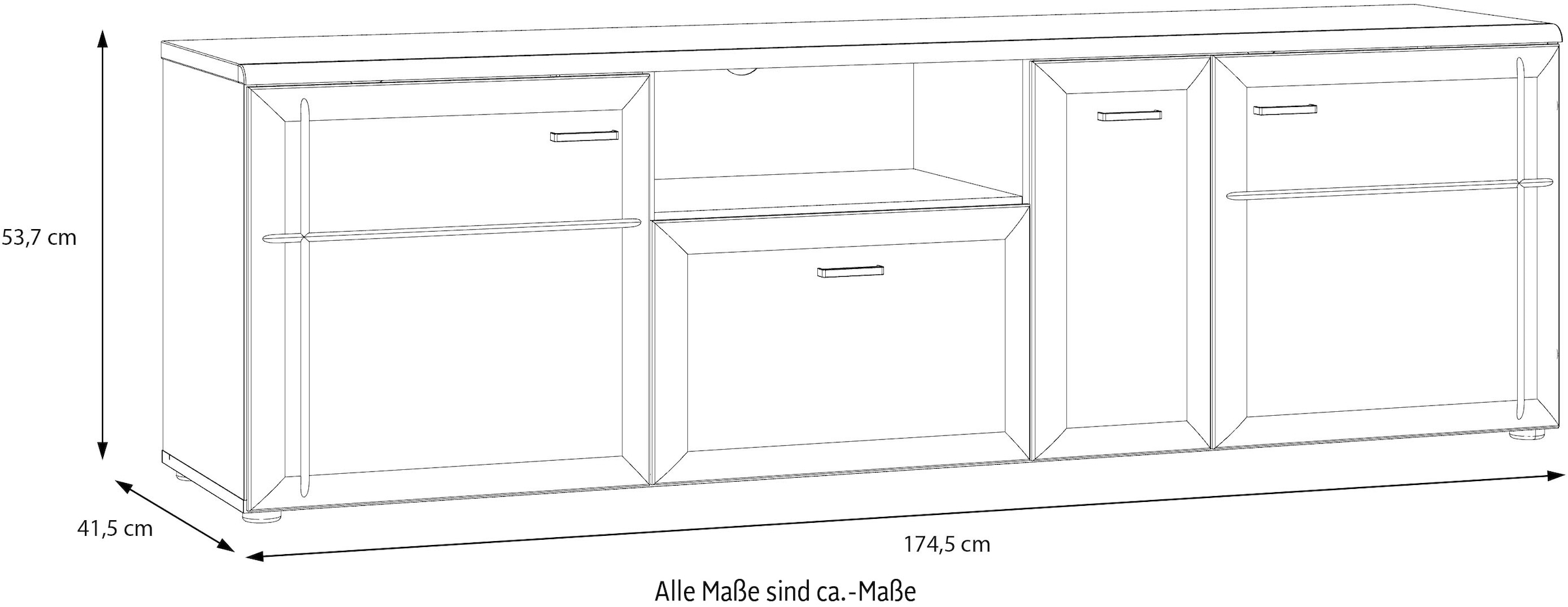 FORTE Lowboard »Akinori TV-Board, TV-Schrank«, TV Board, Holzoptik, MDF Front, Metallgriffe, Vollauszug, Soft Close