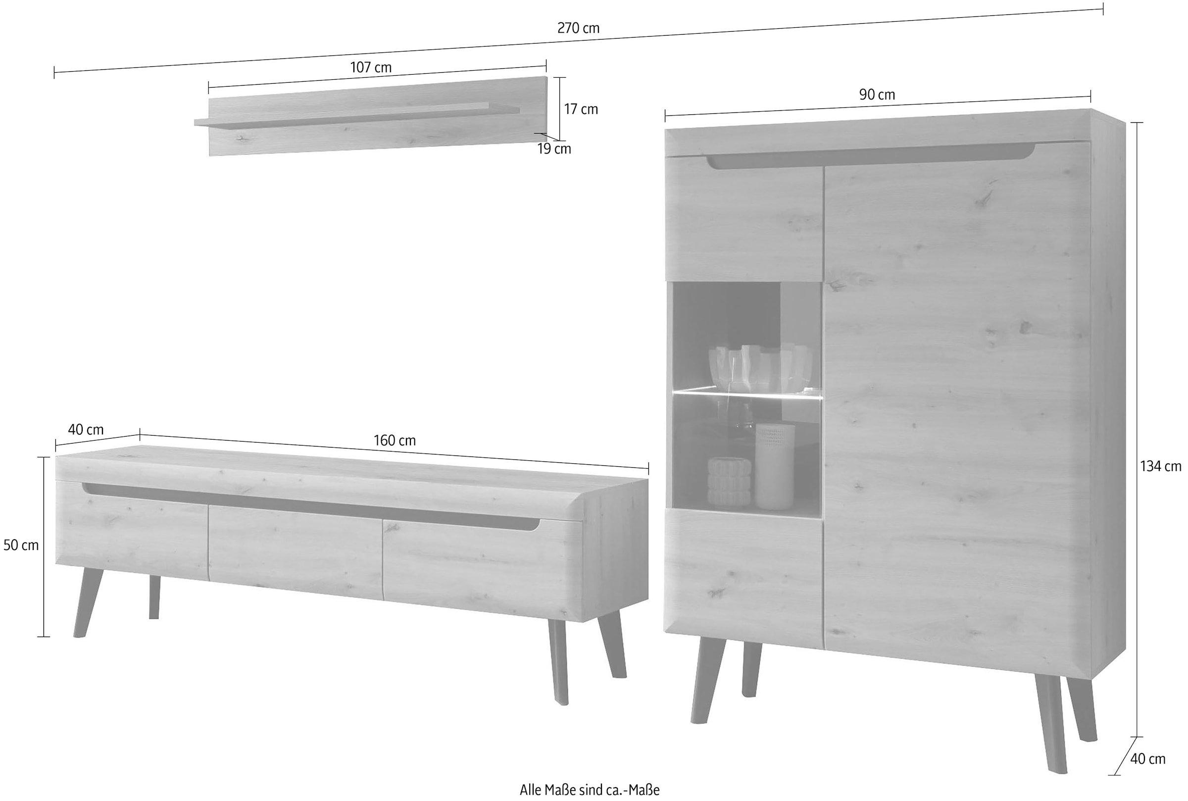 INOSIGN Wohnwand »Torge, Anbauwand, Schrankwand, Mediawand, Wohnzimmer-Set«, (Set, 3 St.)