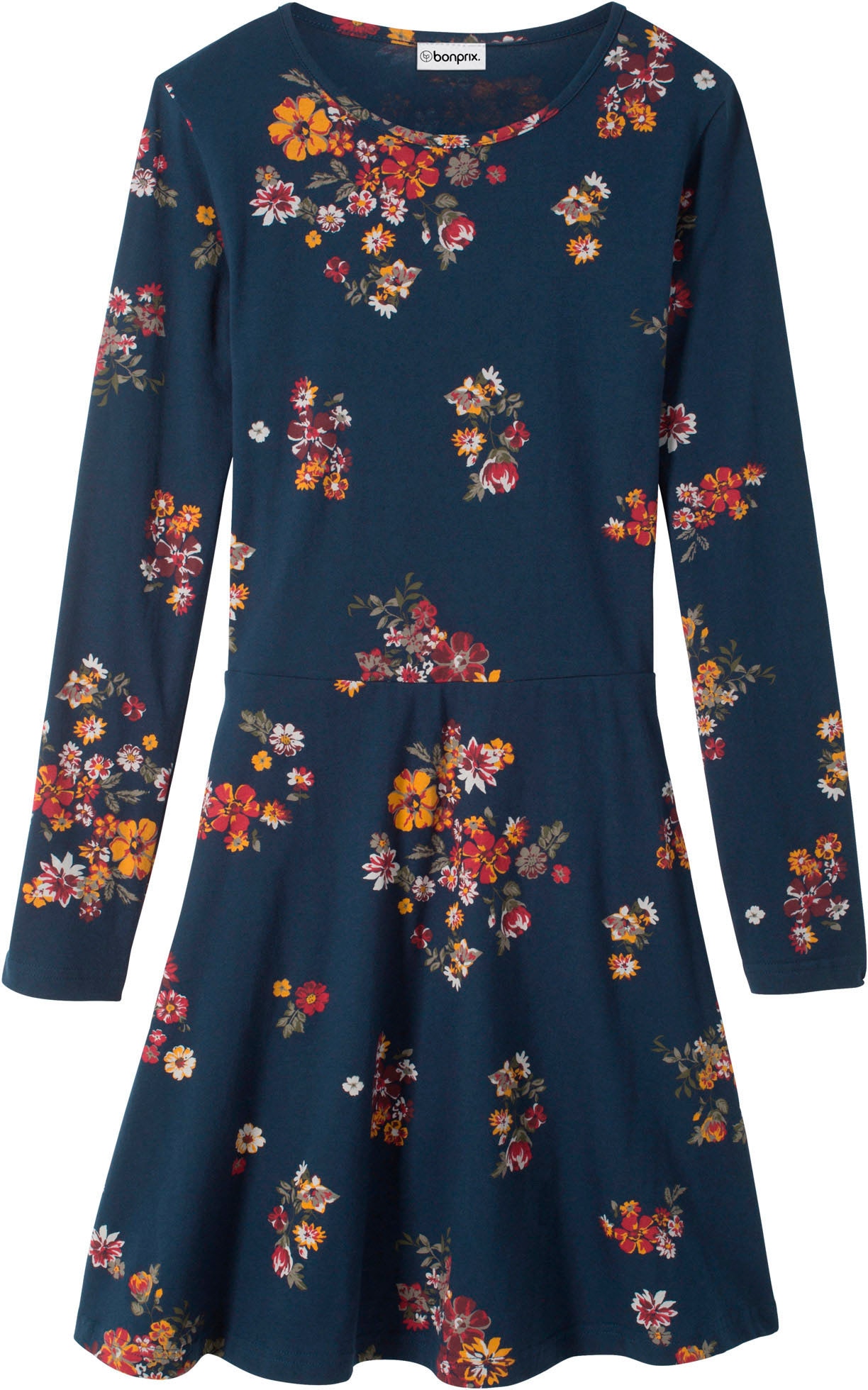 bonprix Jerseykleid für Alltag, aus Baumwolle, Regular Fit, mit schwingendem Rockteil