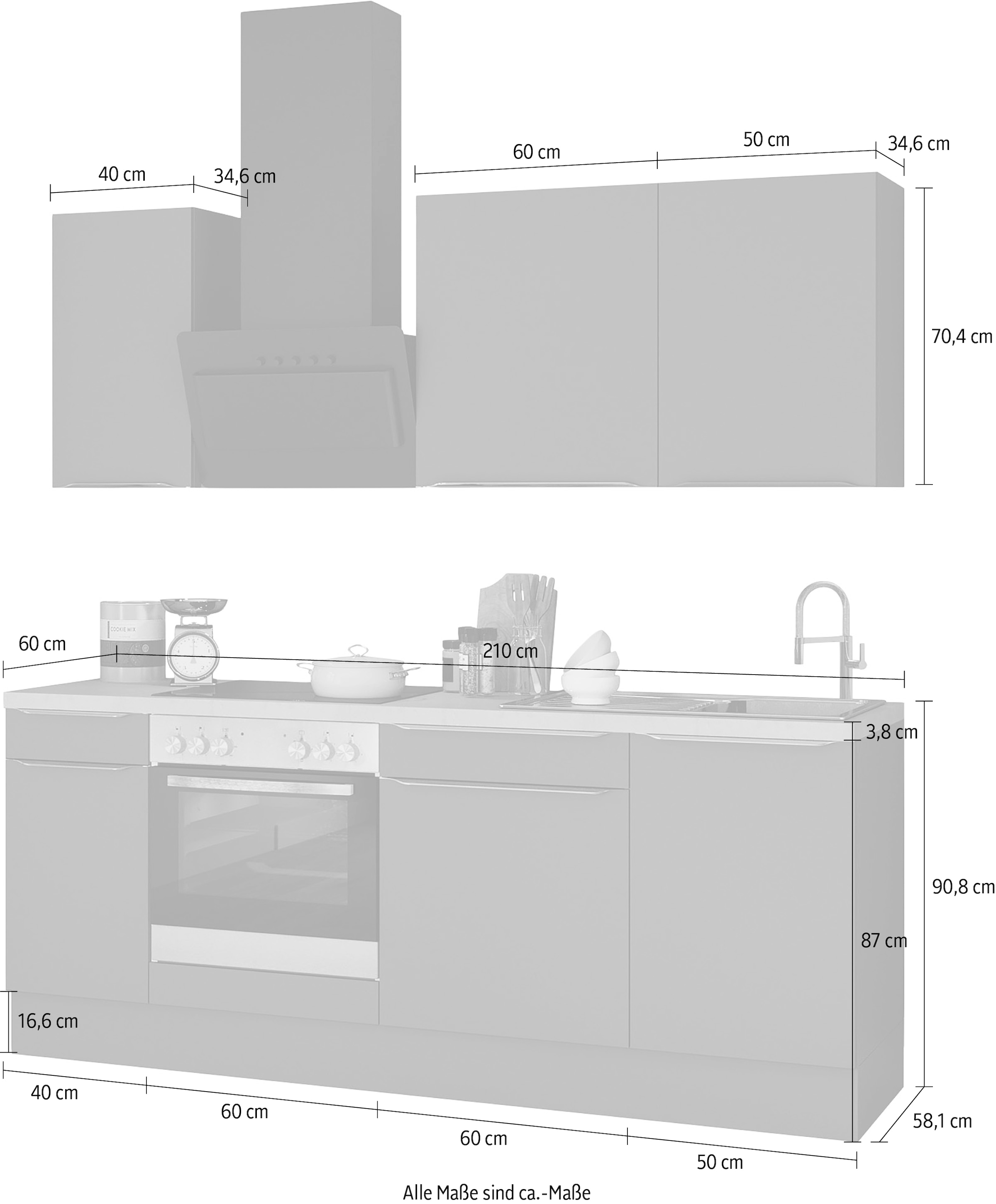 OPTIFIT OTTO Breite Küchenzeile kaufen cm E-Geräten, bei mit »Aken«, 210