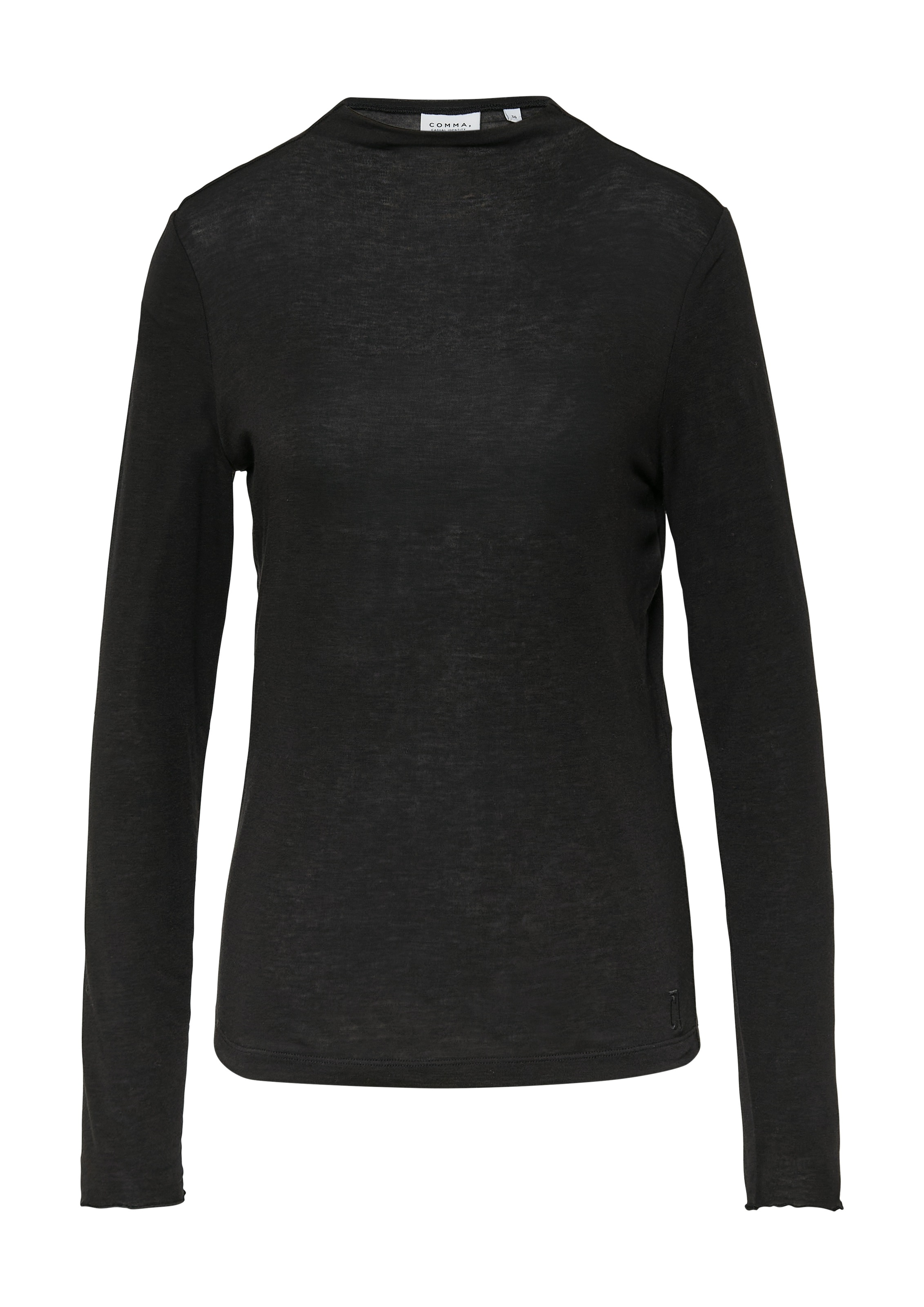 comma casual identity Langarmshirt »semitransparente Optik«, hoher Rundhalsausschnitt, casual, slim fit, mit Wolle