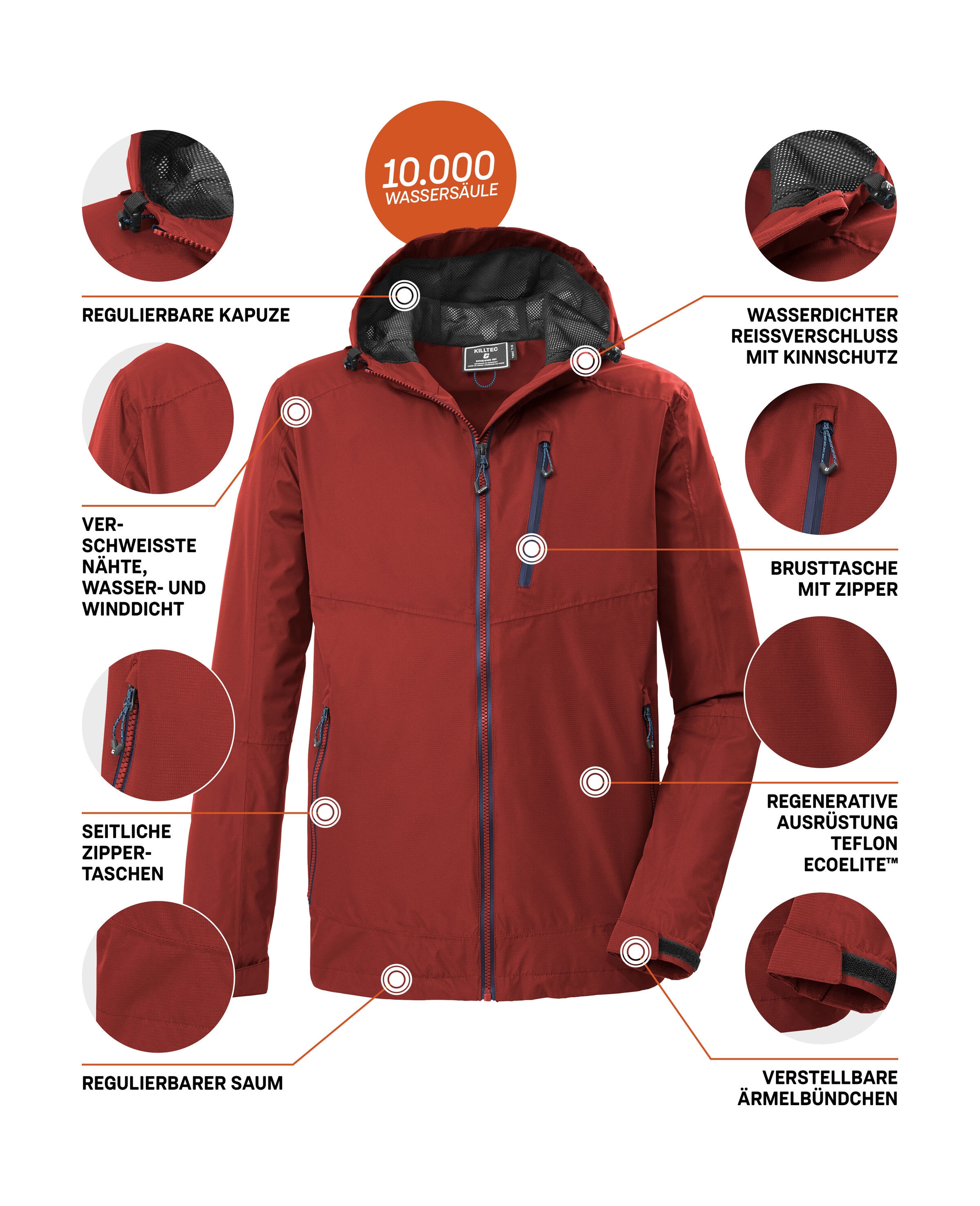 Killtec Funktionsjacke »KOS 41 MN JCKT« Wasserdichte, atmungsaktive Jacke mit verstellbarer Kapuze