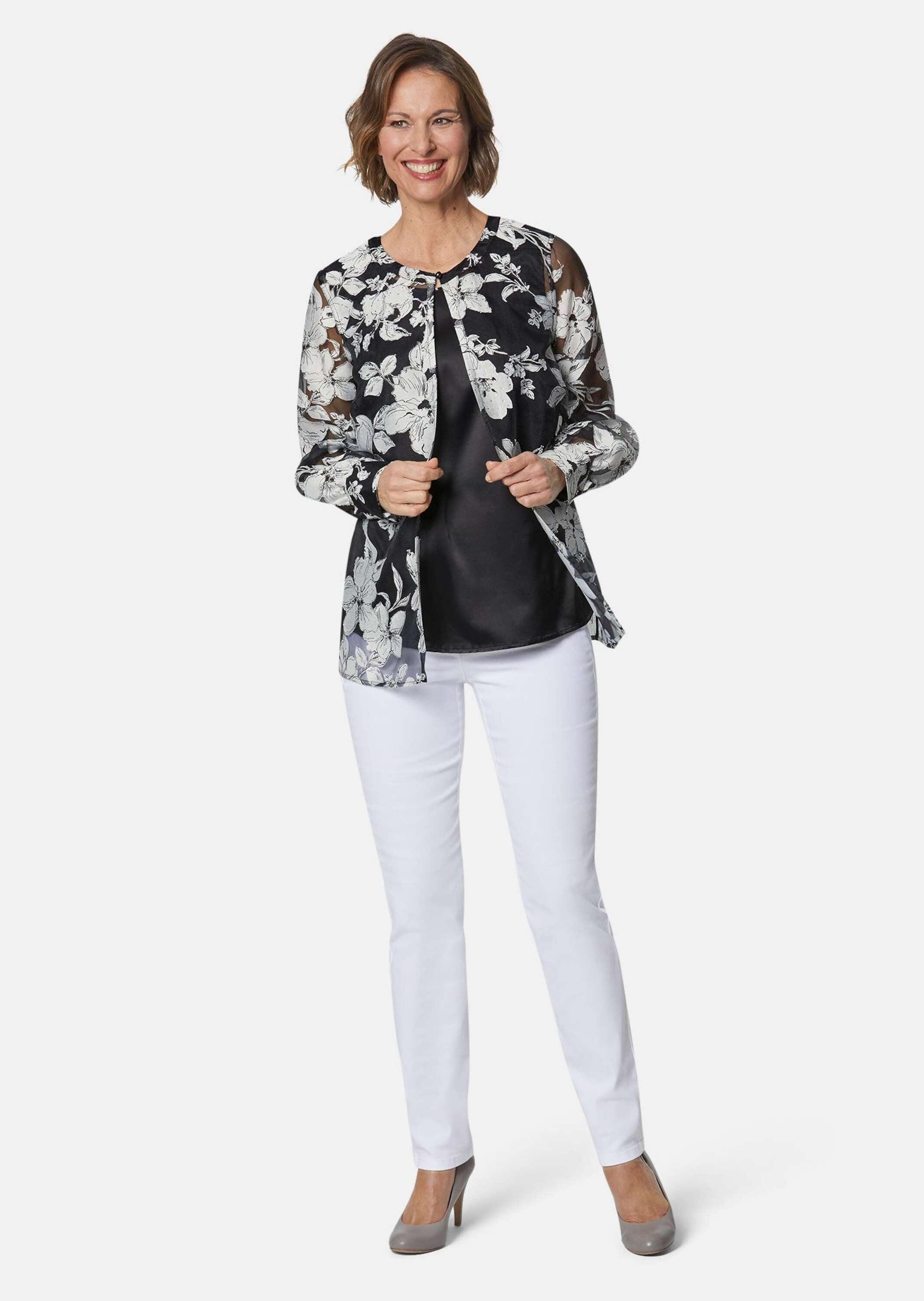 GOLDNER Klassische Bluse »Kurzgröße Blusen-Set aus floraler Ausbrennerware« Ohne