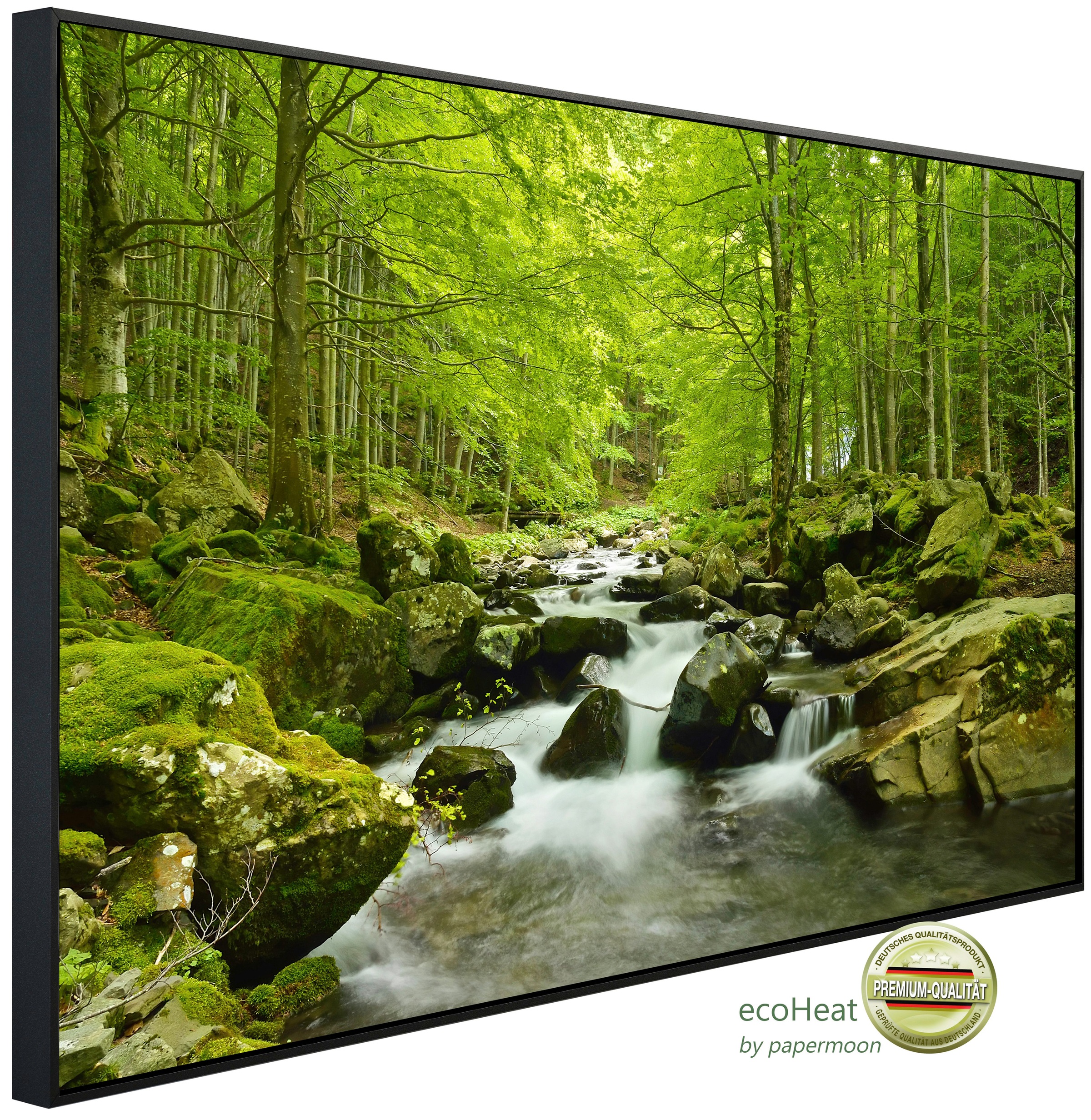 Papermoon Infrarotheizung »EcoHeat - Wasserfall im Wald«, Aluminium, 900 W, 60x120 cm, mit Rahmen, energiesparendes Heizen für angenehme, gesunde und gleichmäßige Wärme